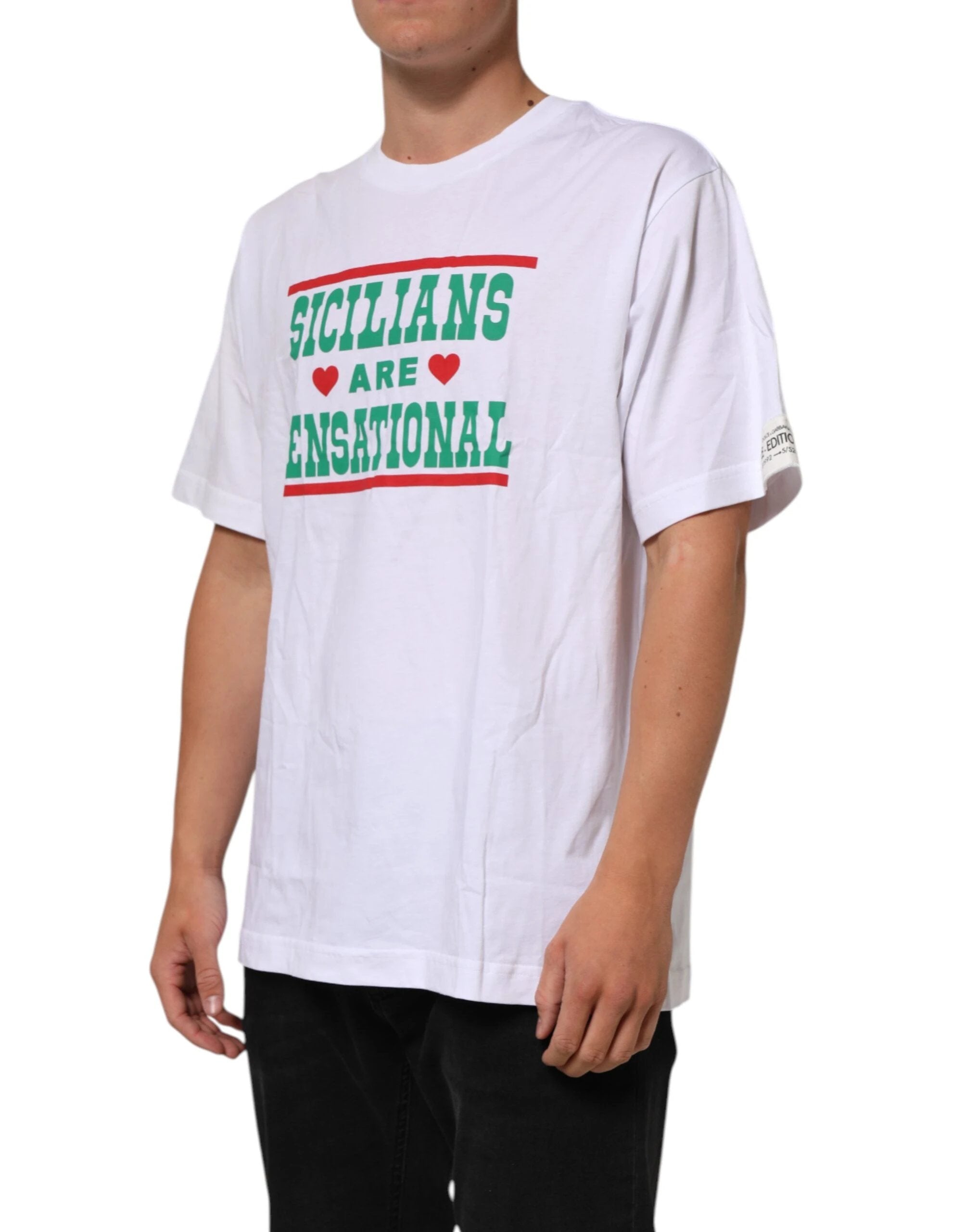 Dolce & Gabbana White Graphic Print Cotton Crew Neck T-shirt by Dolce & Gabbana