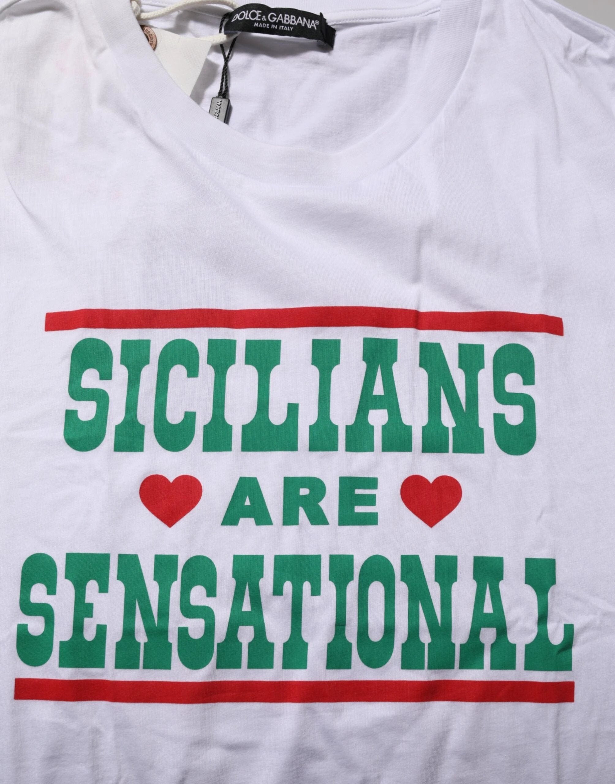 Dolce & Gabbana White Graphic Print Cotton Crew Neck T-shirt by Dolce & Gabbana