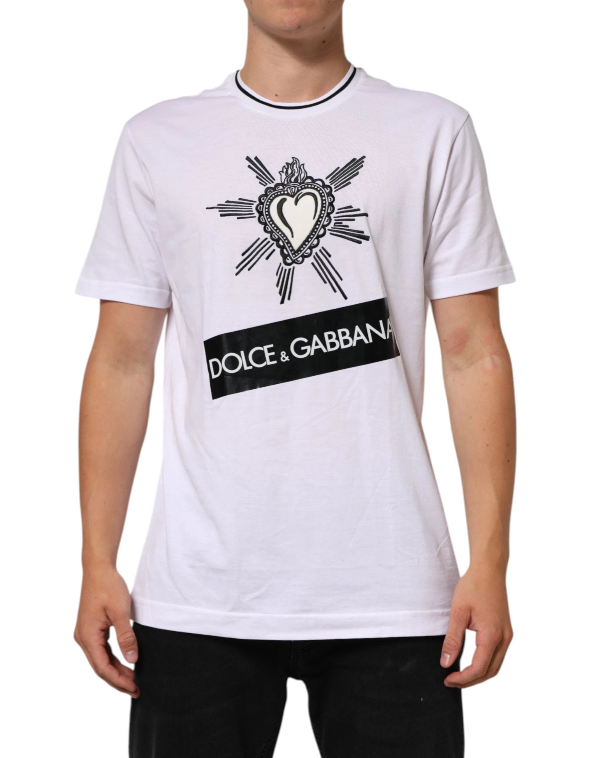 Dolce & Gabbana White Sacred Heart Short Sleeve Men T-shirt by Dolce & Gabbana
