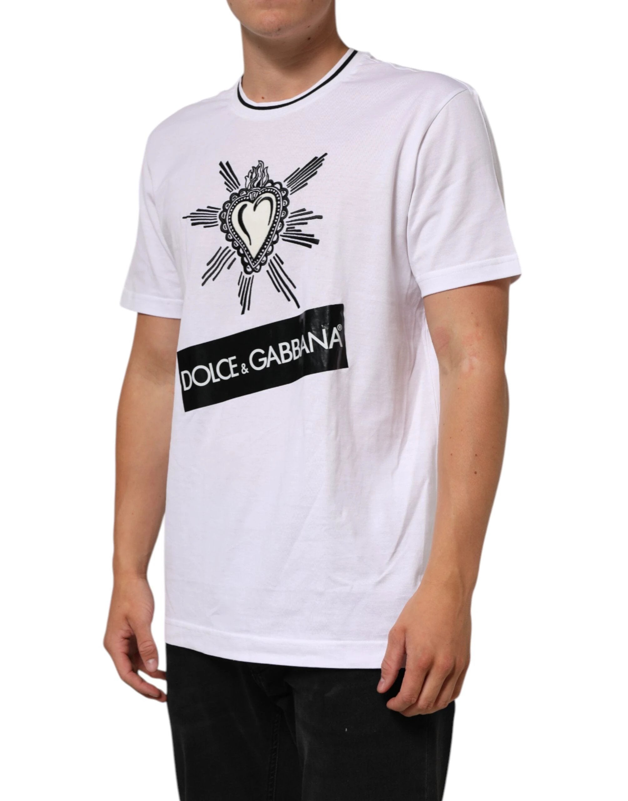 Dolce & Gabbana White Sacred Heart Short Sleeve Men T-shirt by Dolce & Gabbana