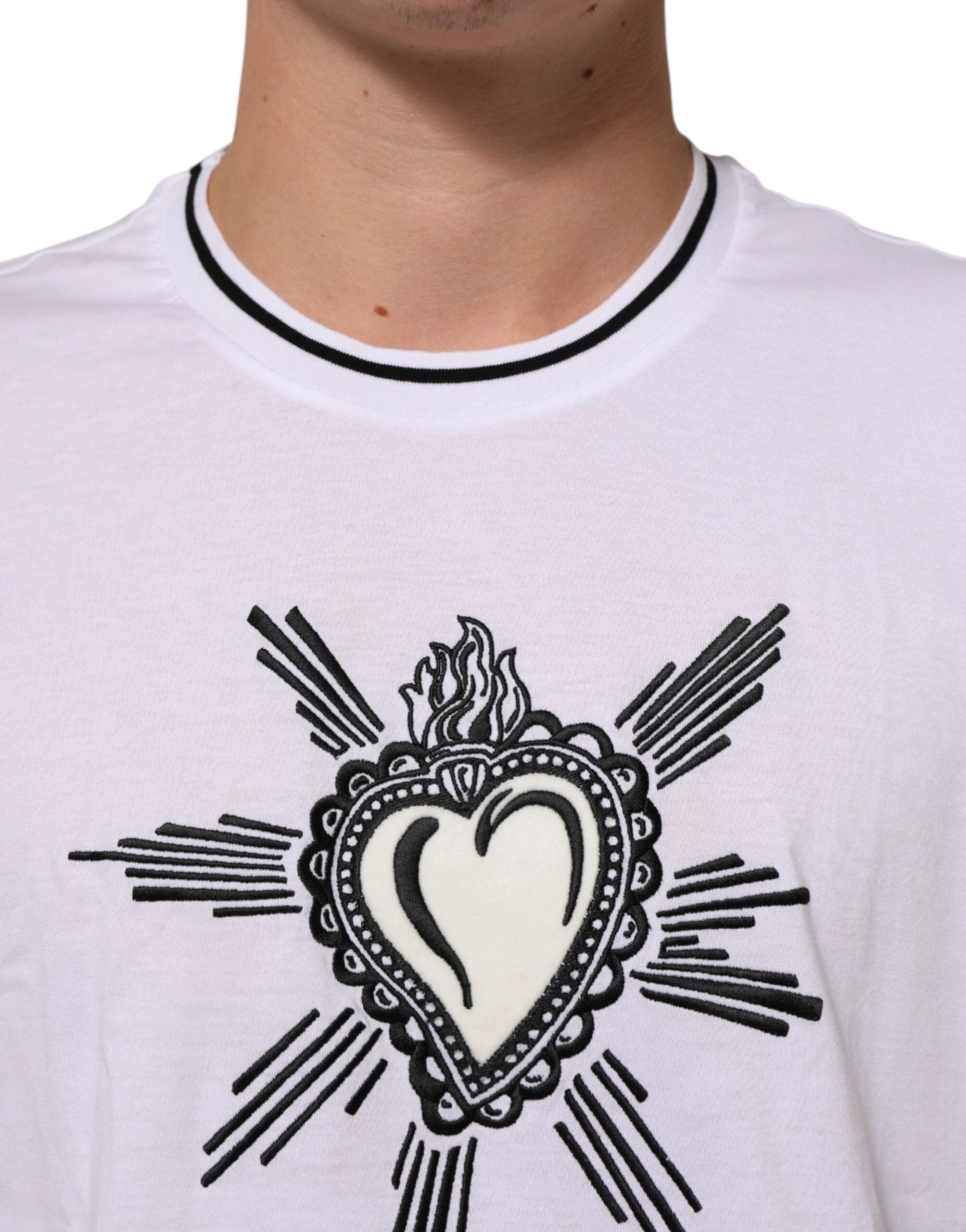 Dolce & Gabbana White Sacred Heart Short Sleeve Men T-shirt by Dolce & Gabbana