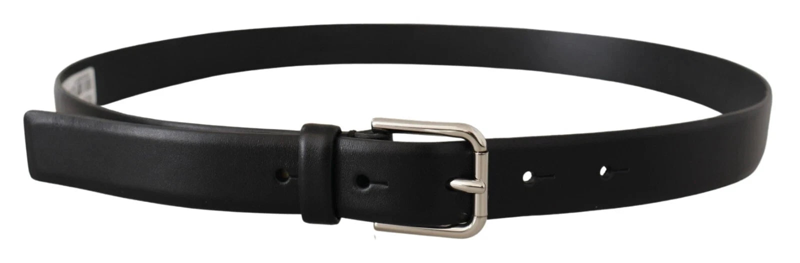 Dolce & Gabbana Black Calf Leather Silver Tone Logo Buckle Belt by Dolce & Gabbana