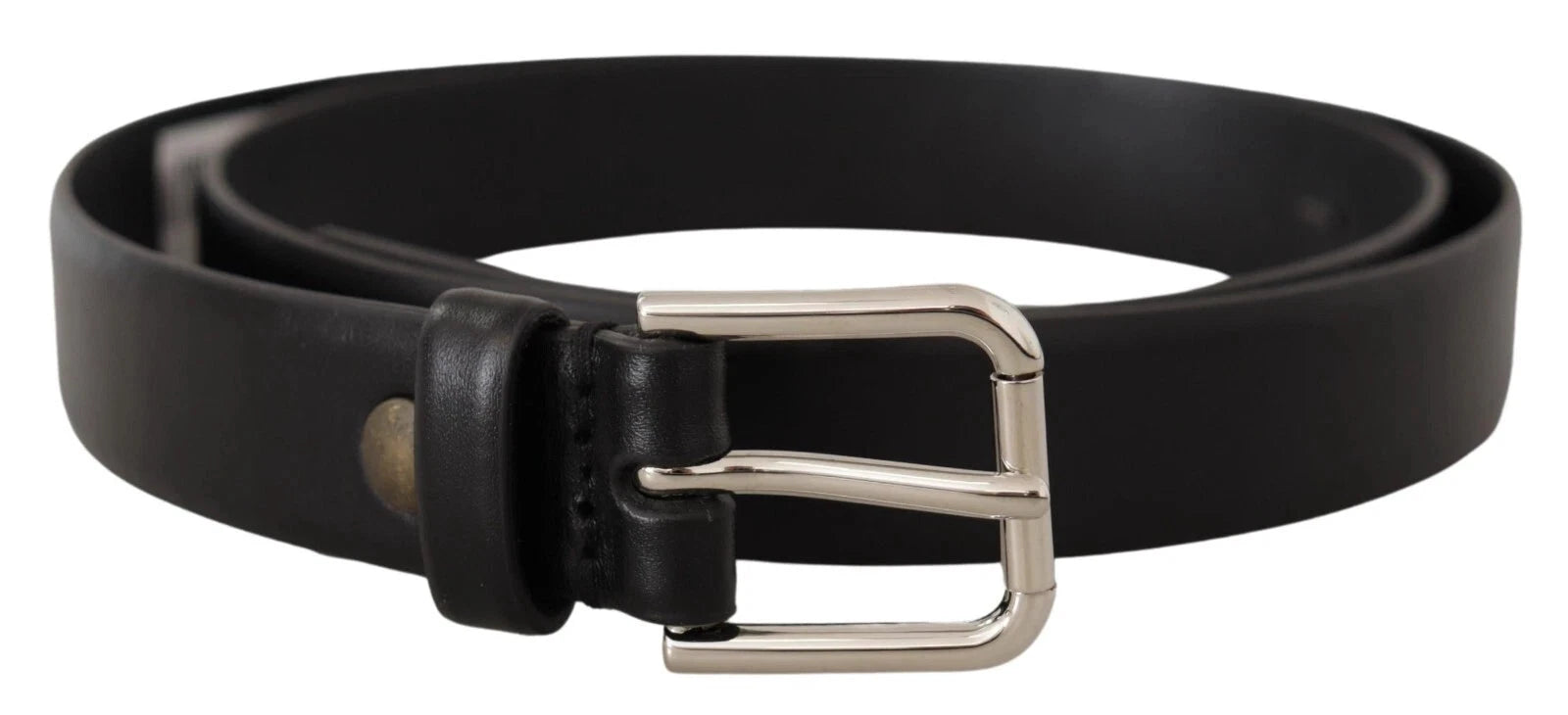 Dolce & Gabbana Black Calf Leather Silver Tone Logo Buckle Belt by Dolce & Gabbana
