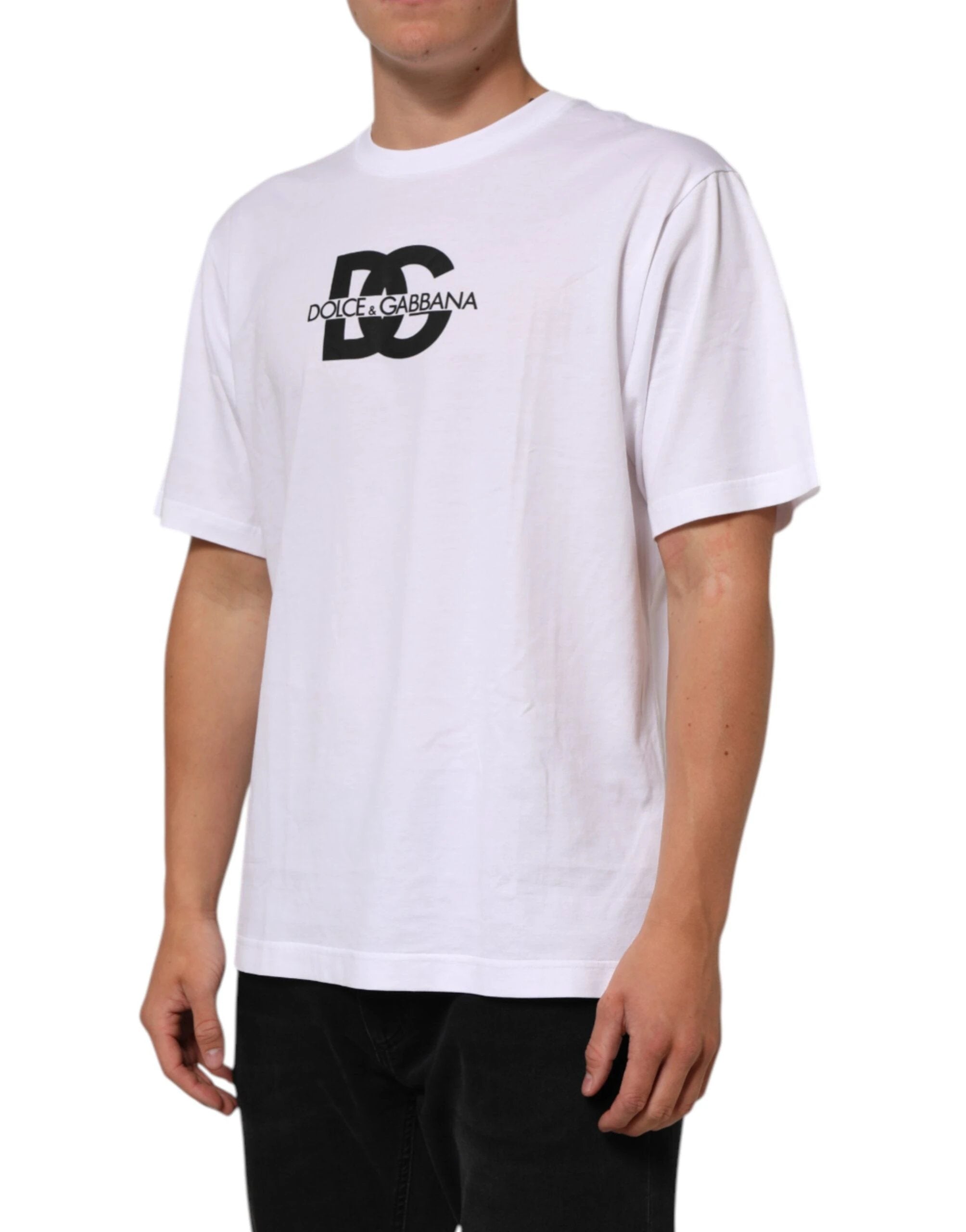 Dolce & Gabbana White Logo Print Cotton Crew Neck Men T-shirt by Dolce & Gabbana