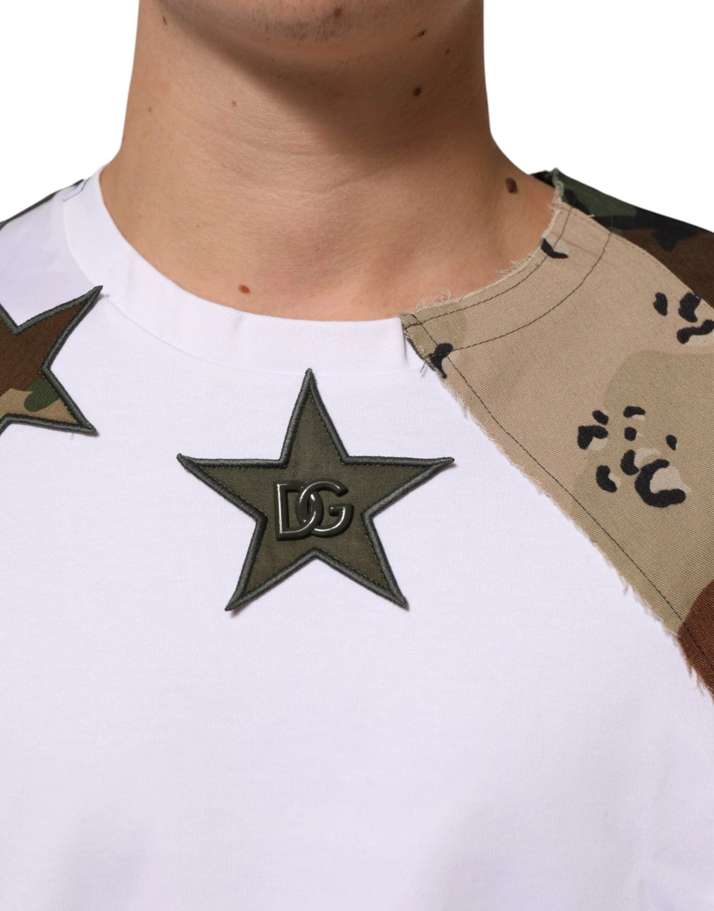 Dolce & Gabbana White Camouflage Patckwork Men Cotton T-shirt by Dolce & Gabbana