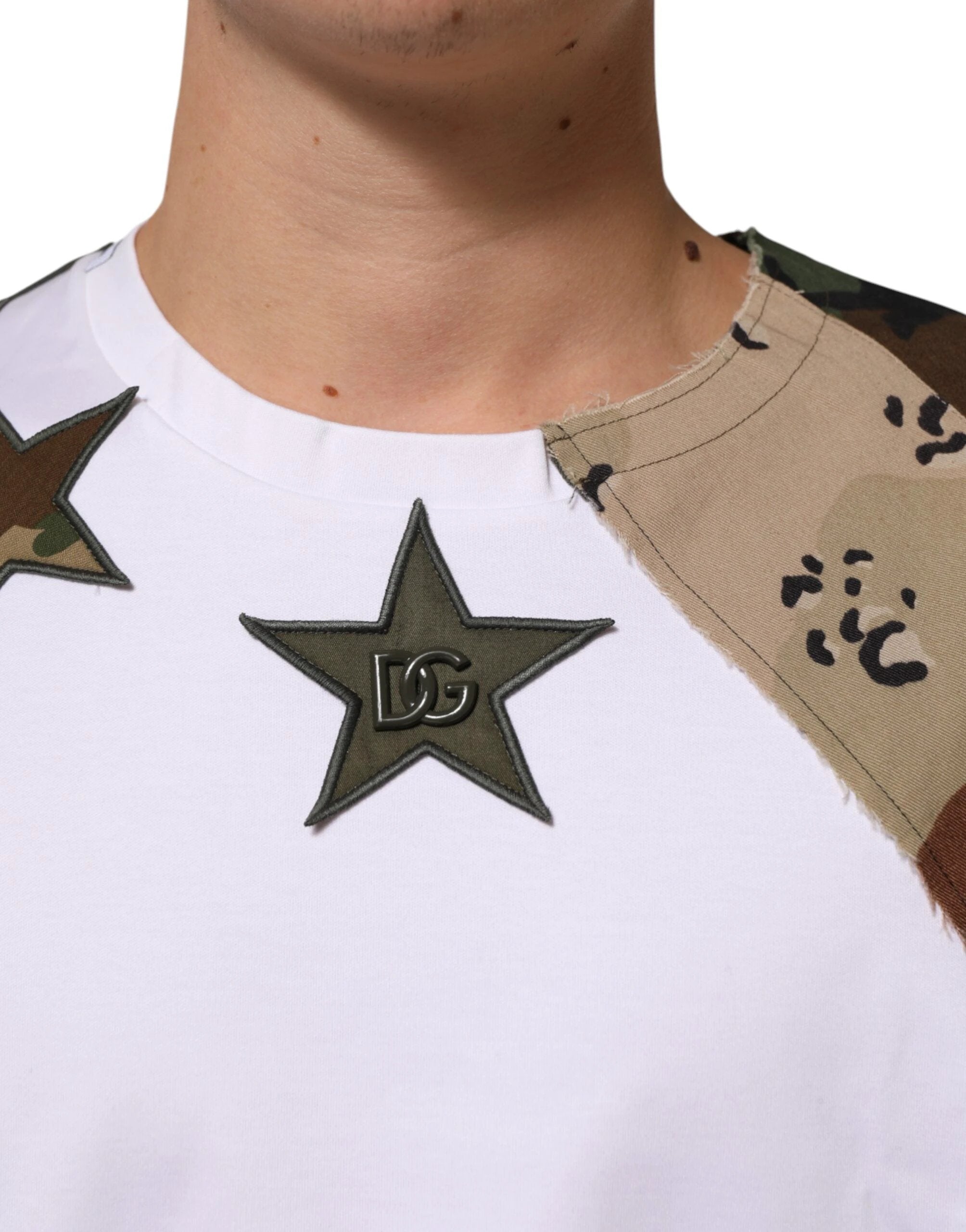 Dolce & Gabbana White Camouflage Patckwork Men Cotton T-shirt by Dolce & Gabbana