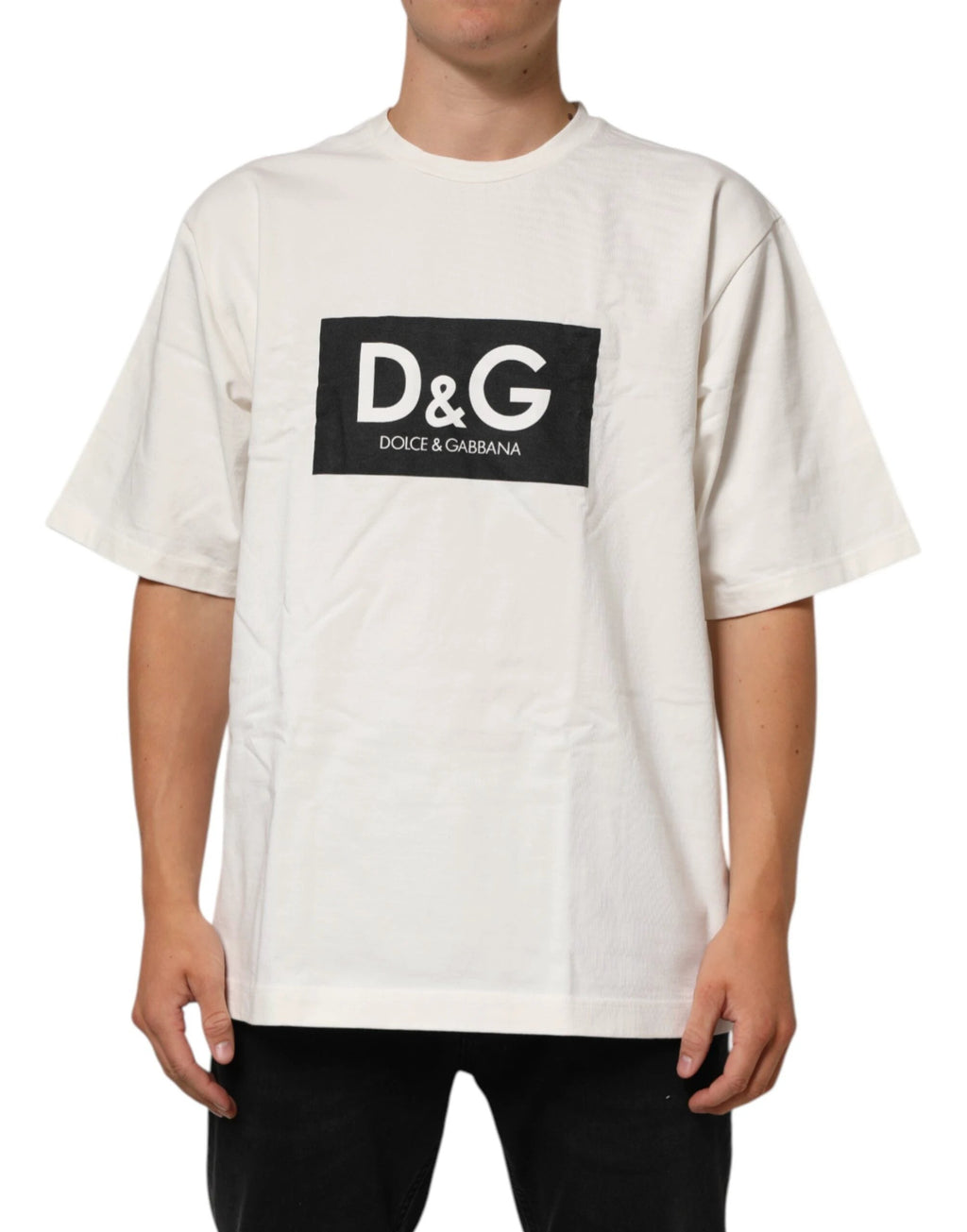 Dolce & Gabbana White Logo Print Cotton Crew Neck Men T-shirt by Dolce & Gabbana