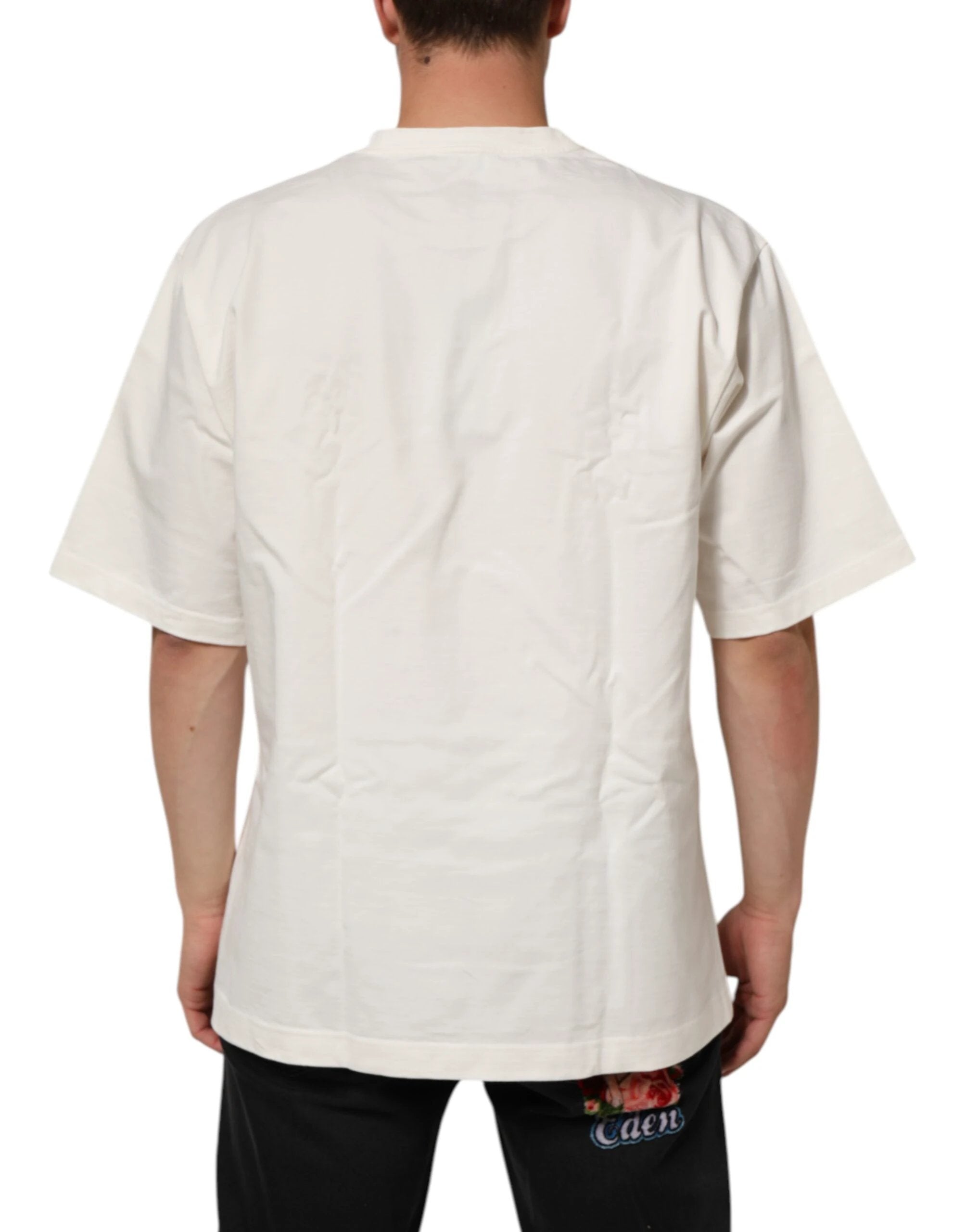 Dolce & Gabbana White Logo Print Cotton Crew Neck Men T-shirt by Dolce & Gabbana