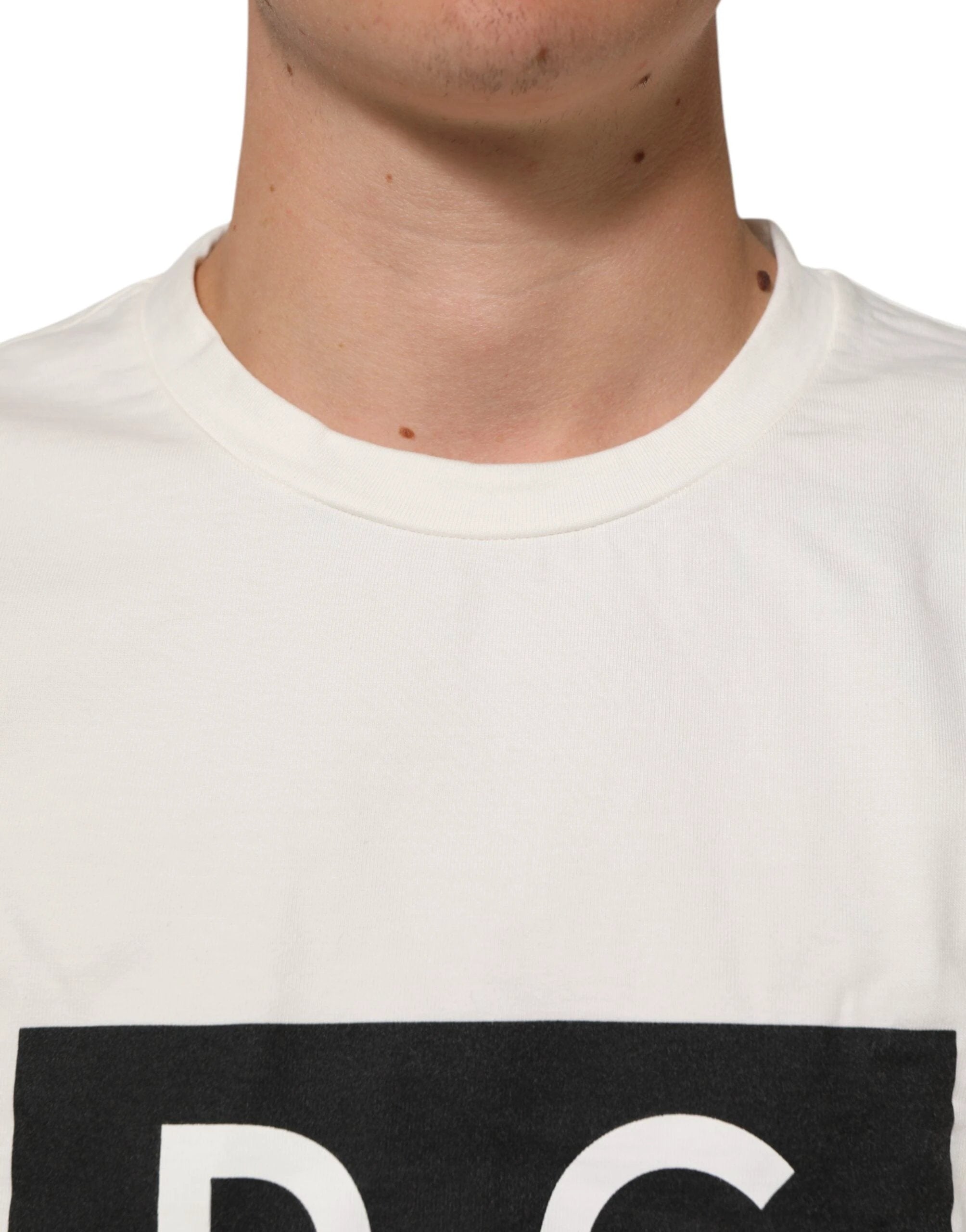 Dolce & Gabbana White Logo Print Cotton Crew Neck Men T-shirt by Dolce & Gabbana
