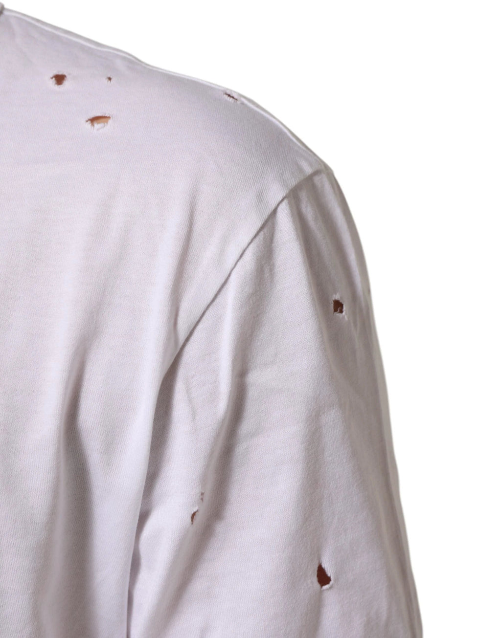 Dolce & Gabbana White Distressed Cotton V Neck Men T-shirt by Dolce & Gabbana