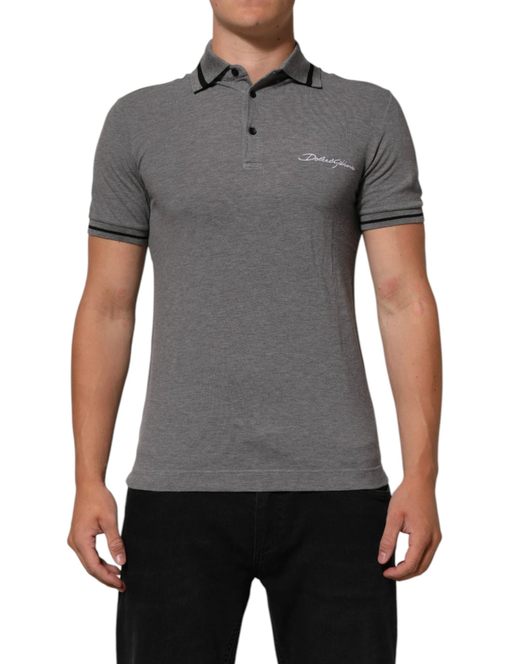 Dolce & Gabbana Gray Logo Embroidery Collared Polo T-shirt by Dolce & Gabbana