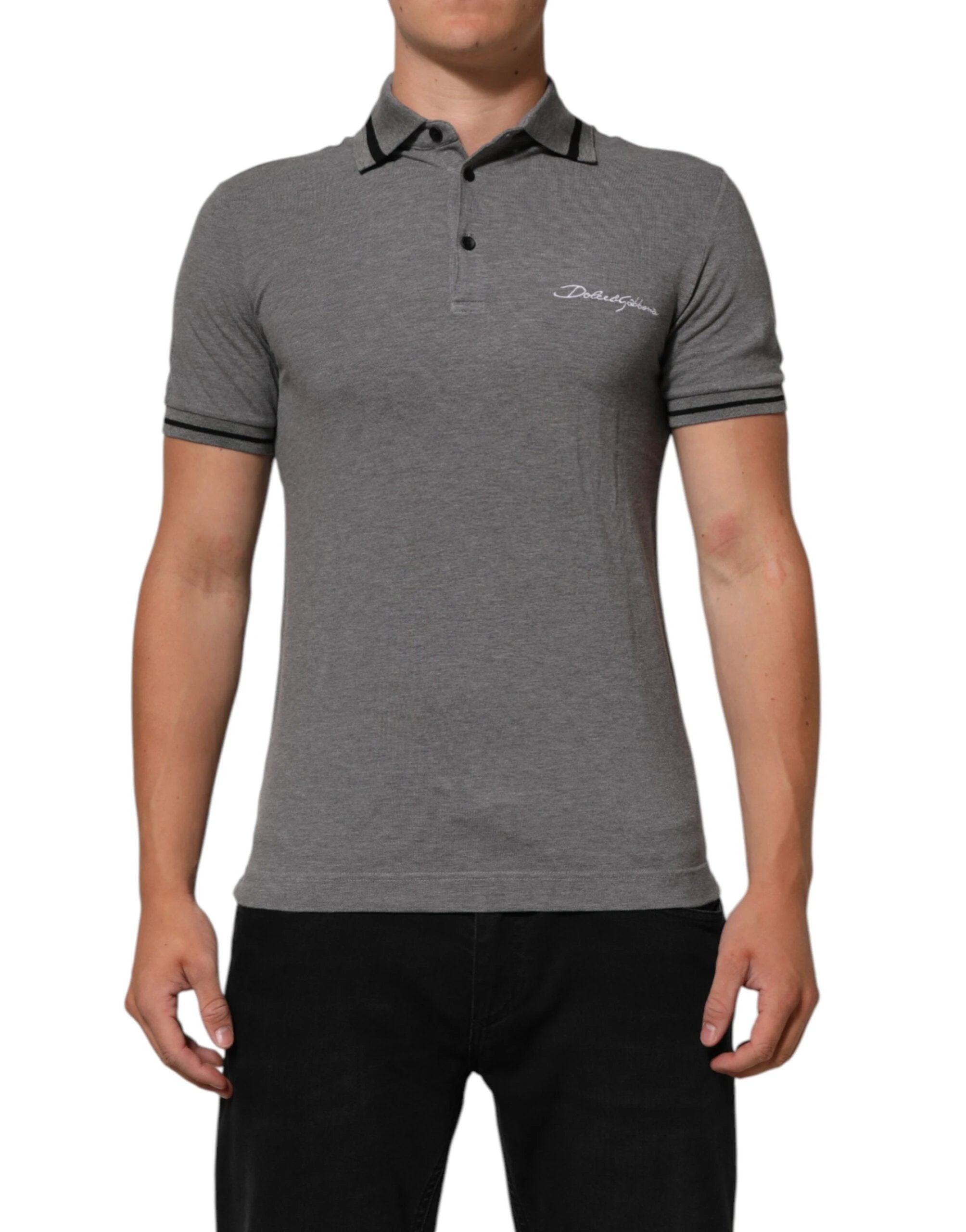 Dolce & Gabbana Gray Logo Embroidery Collared Polo T-shirt by Dolce & Gabbana