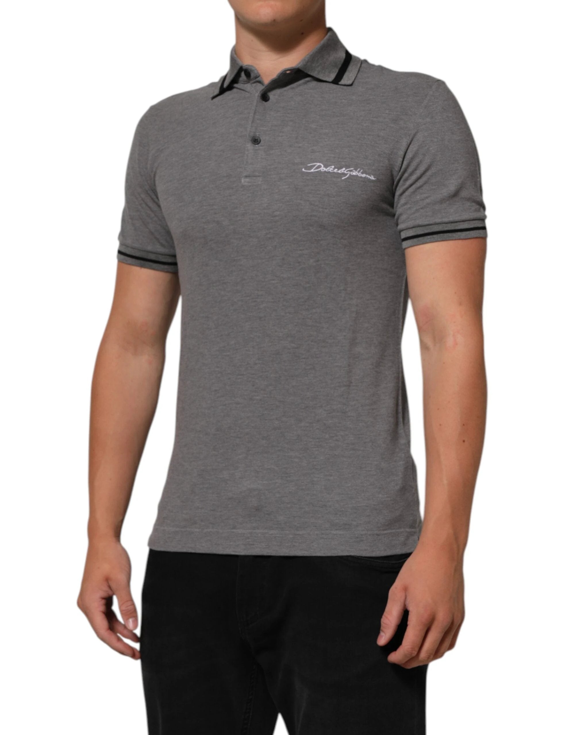 Dolce & Gabbana Gray Logo Embroidery Collared Polo T-shirt by Dolce & Gabbana