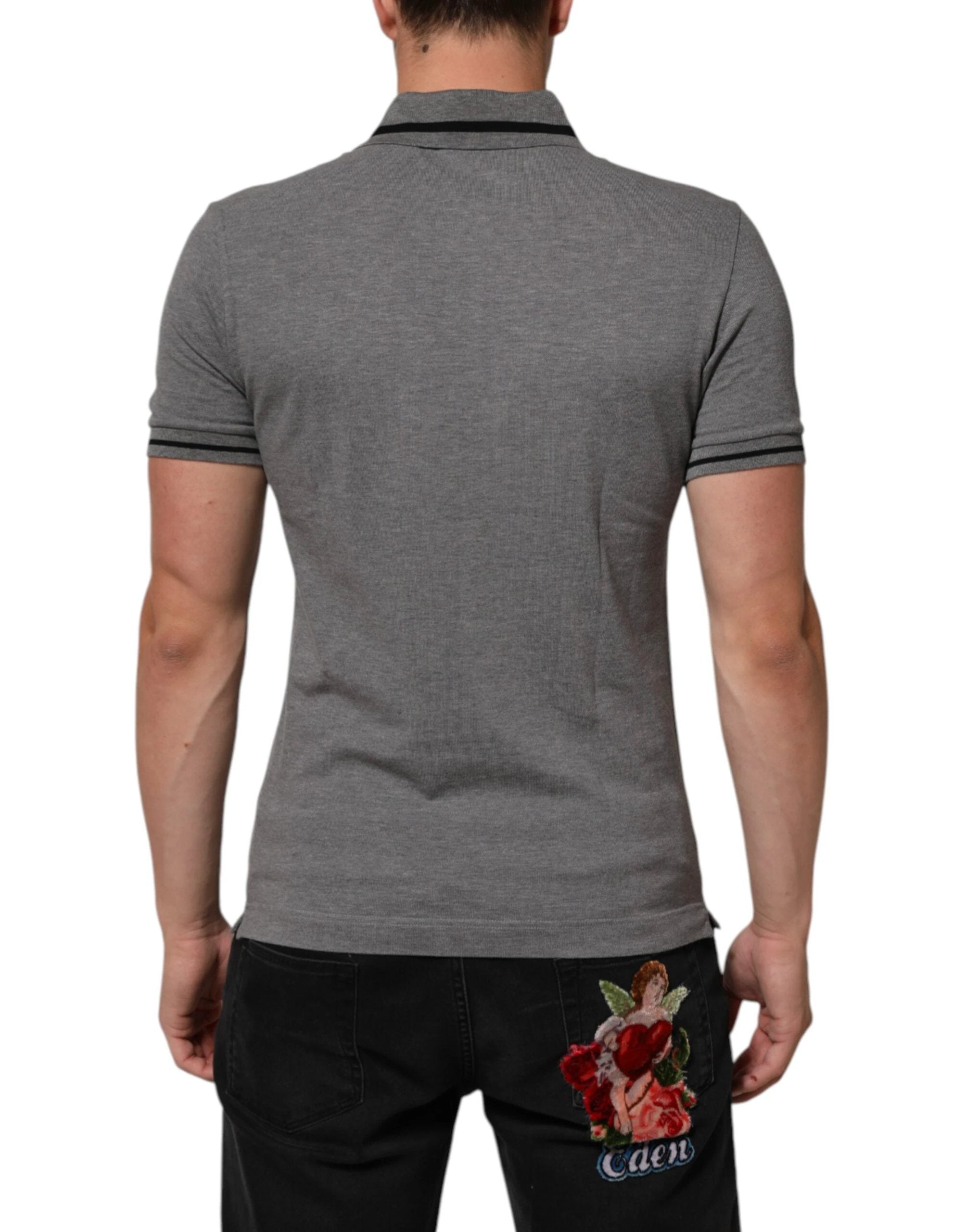 Dolce & Gabbana Gray Logo Embroidery Collared Polo T-shirt by Dolce & Gabbana