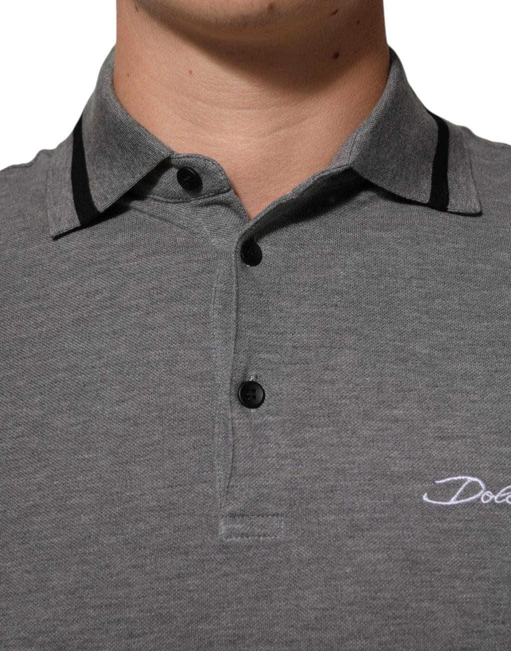 Dolce & Gabbana Gray Logo Embroidery Collared Polo T-shirt by Dolce & Gabbana