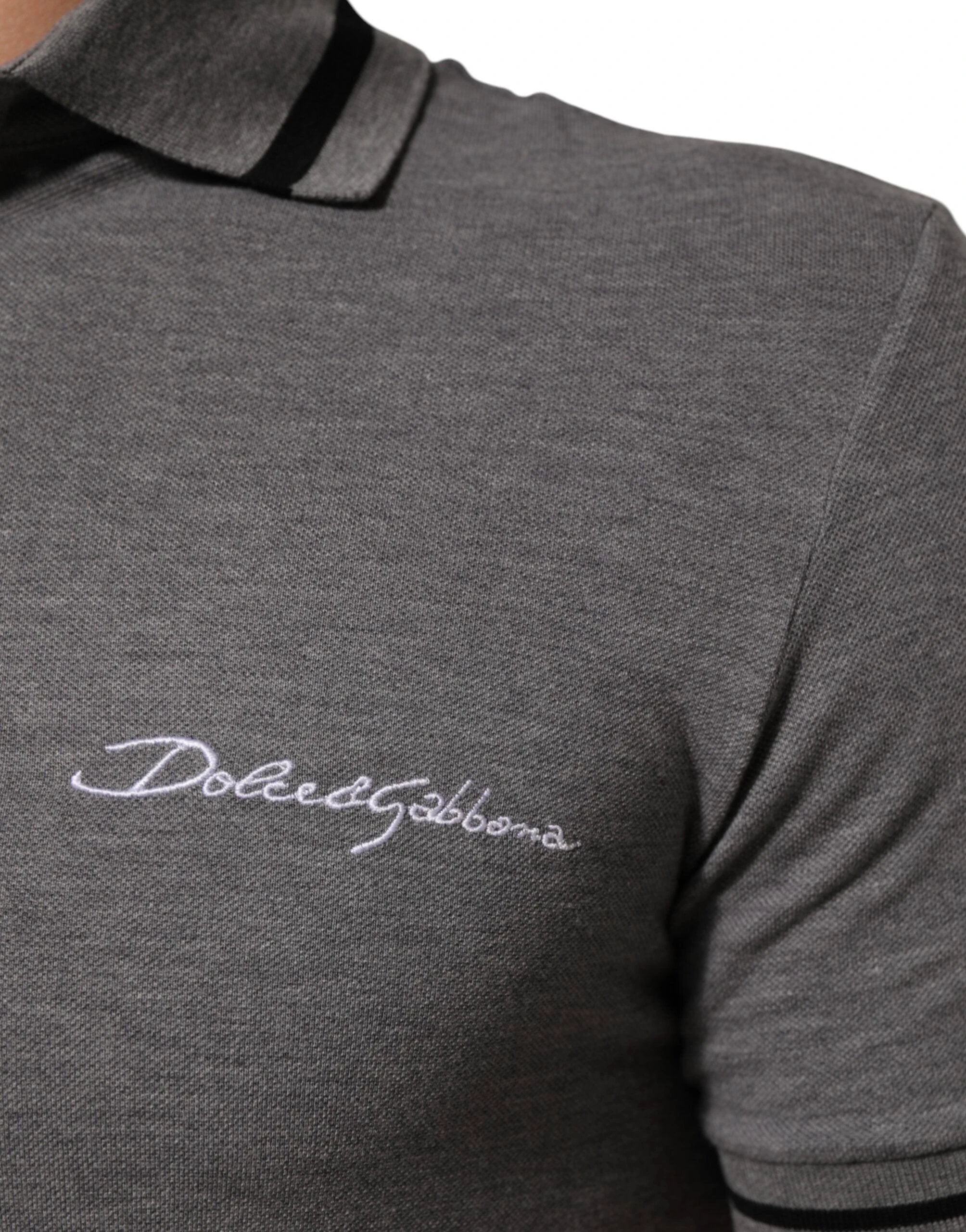Dolce & Gabbana Gray Logo Embroidery Collared Polo T-shirt by Dolce & Gabbana