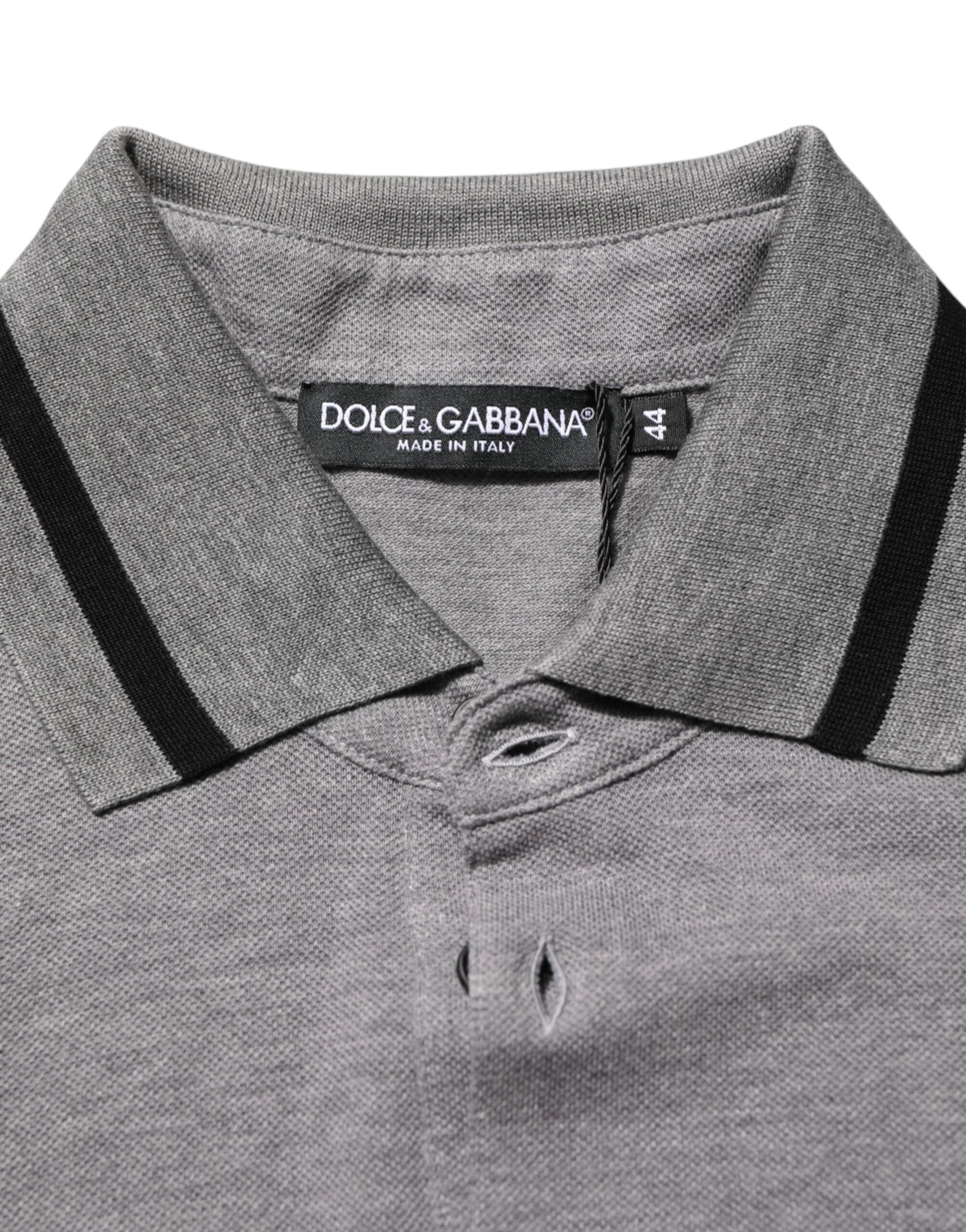Dolce & Gabbana Gray Logo Embroidery Collared Polo T-shirt by Dolce & Gabbana