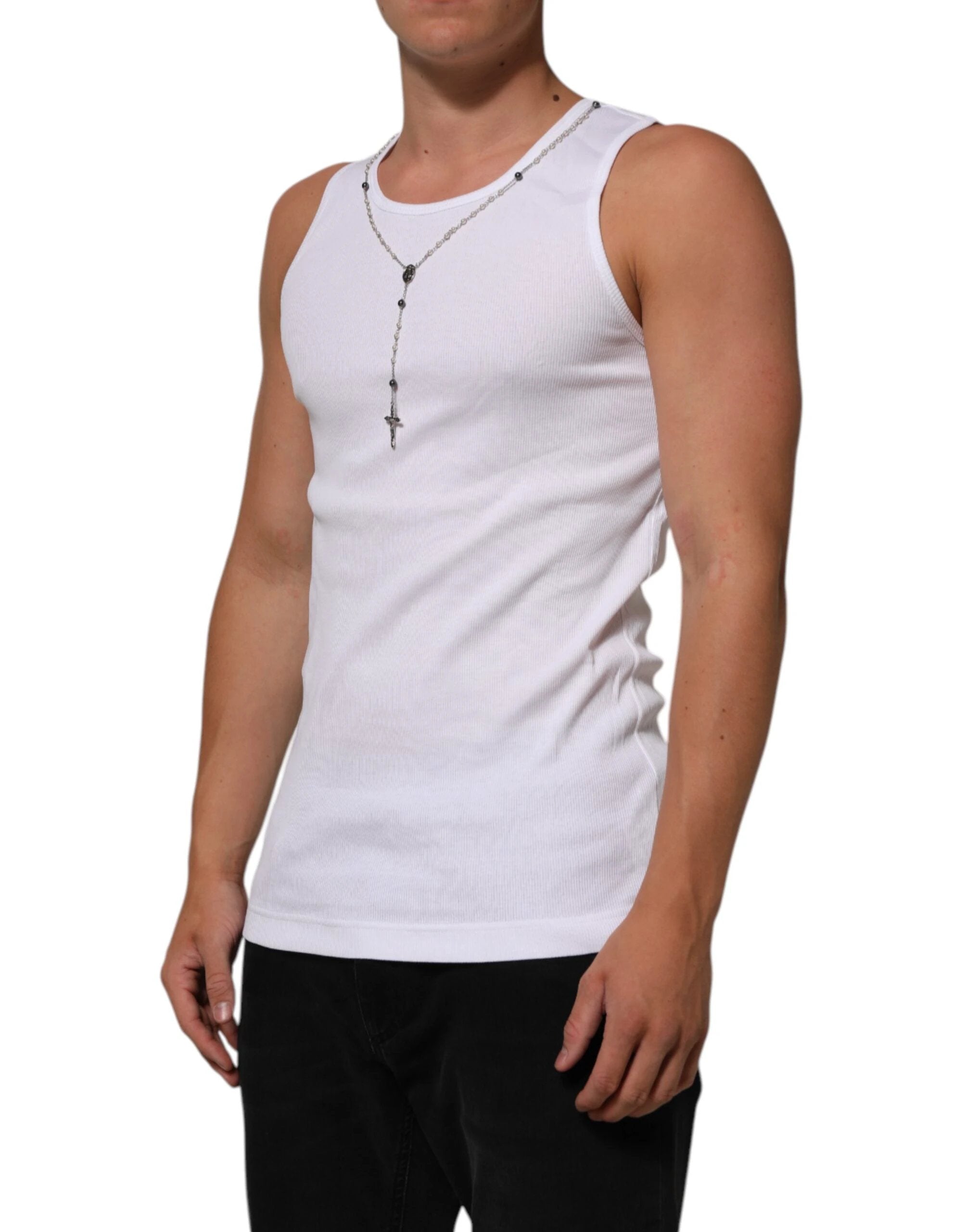 Dolce & Gabbana White Cotton Chain Necklace Tank Top T-shirt by Dolce & Gabbana