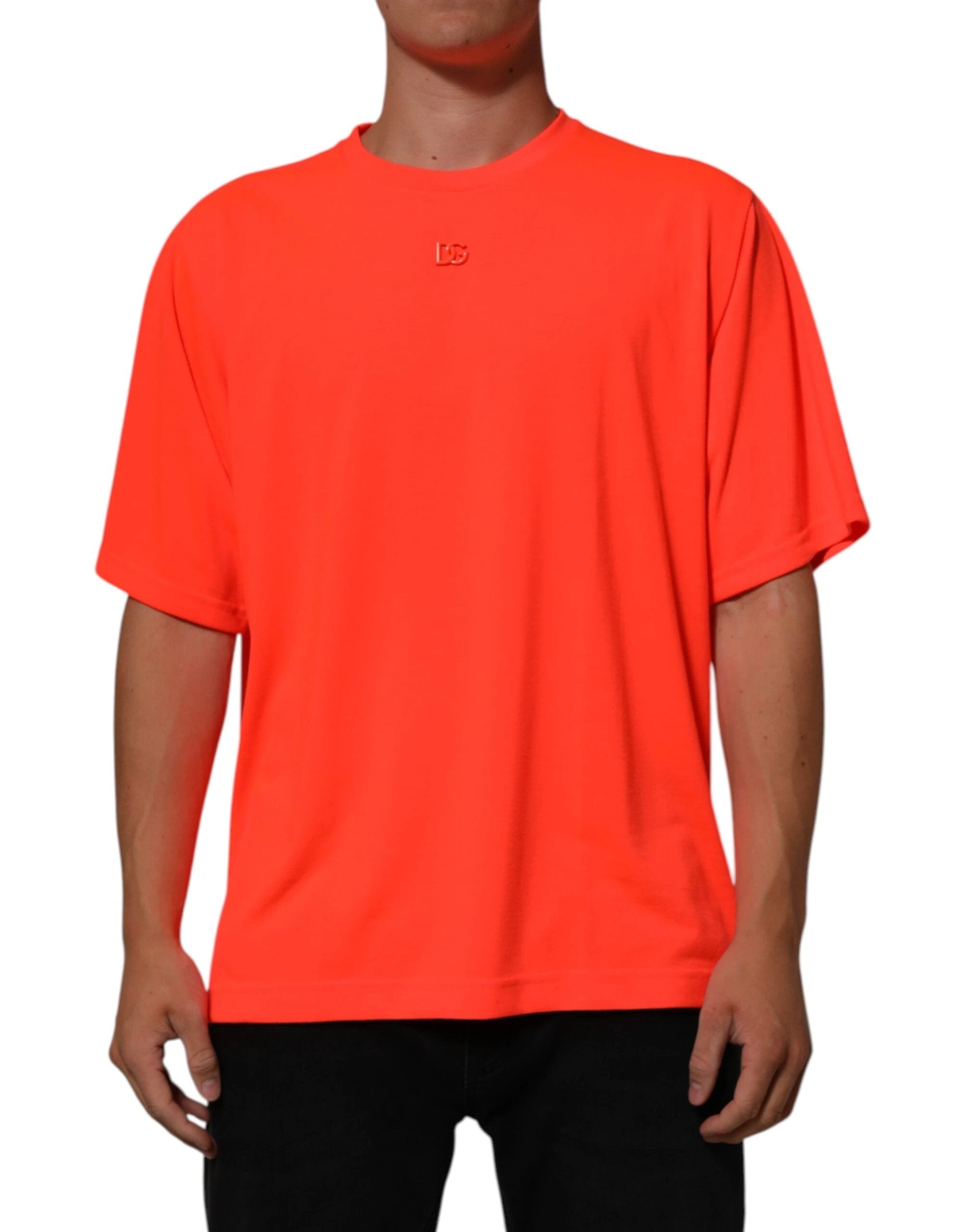 Dolce & Gabbana Neon Orange Polyester Men Crew Neck T-shirt by Dolce & Gabbana