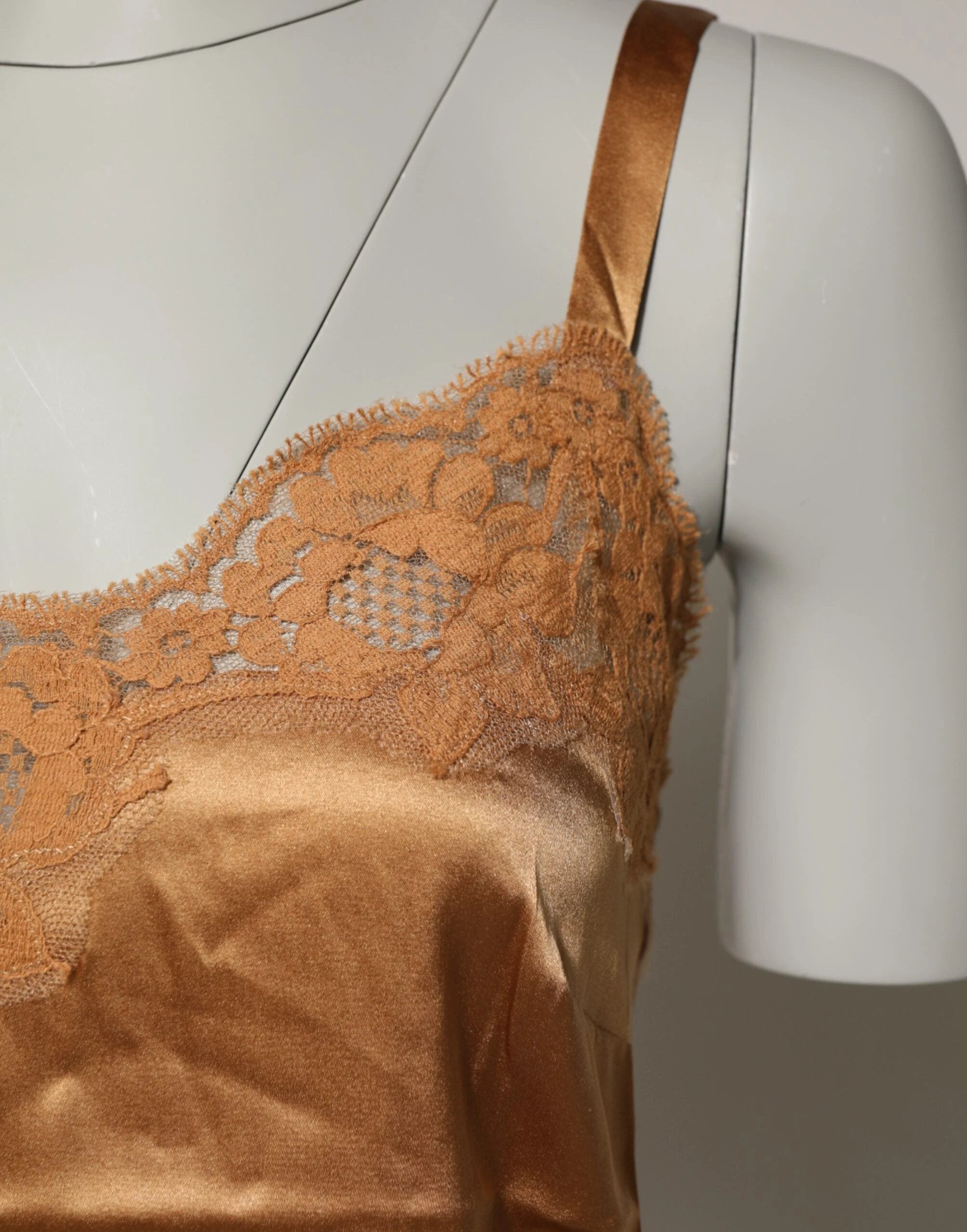 Dolce & Gabbana Brown Floral Lace Silk Satin Tank Lingerie Underwear by Dolce & Gabbana