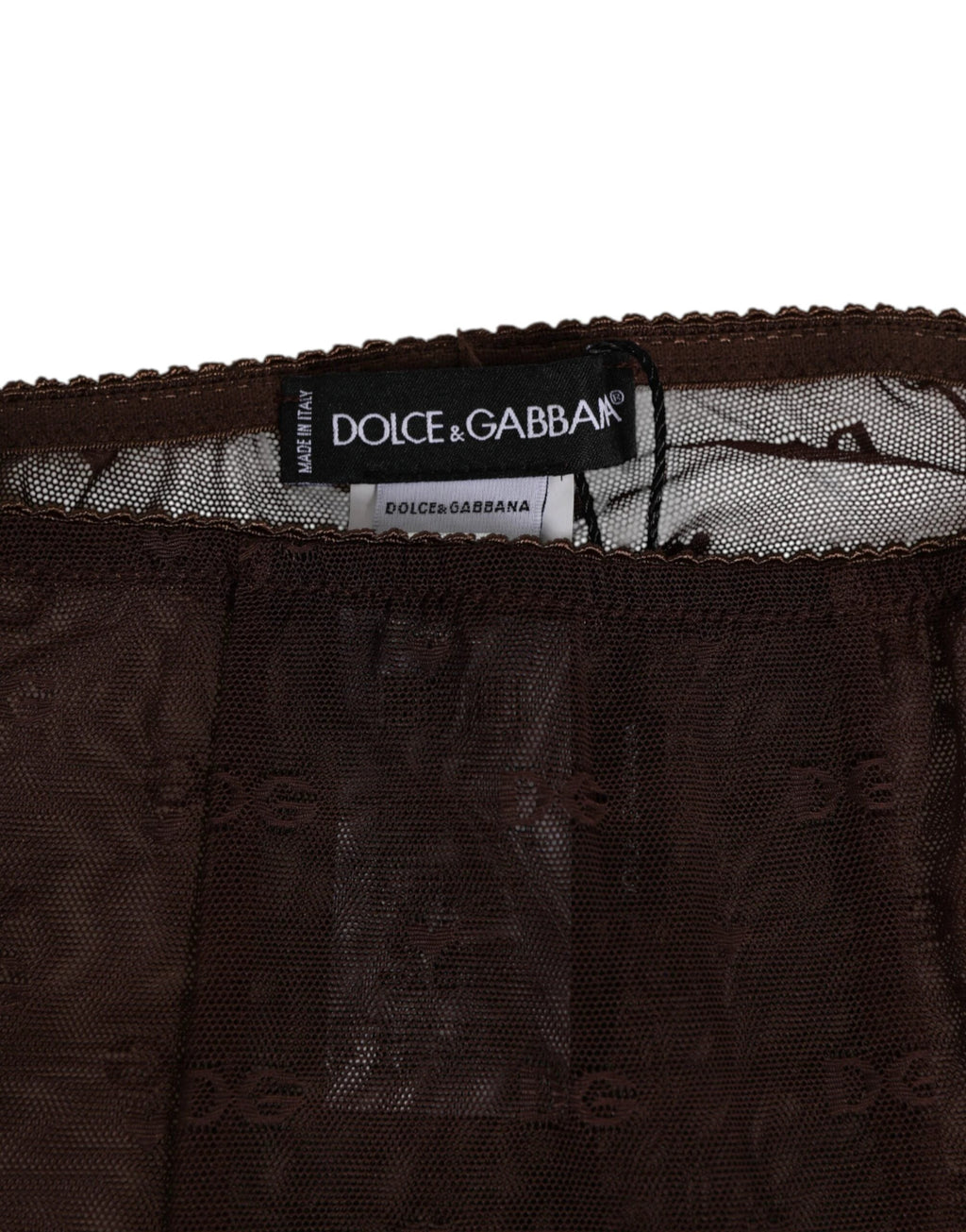 Dolce & Gabbana Brown Nylon Logo Lace Leggings Pants Underwear by Dolce & Gabbana