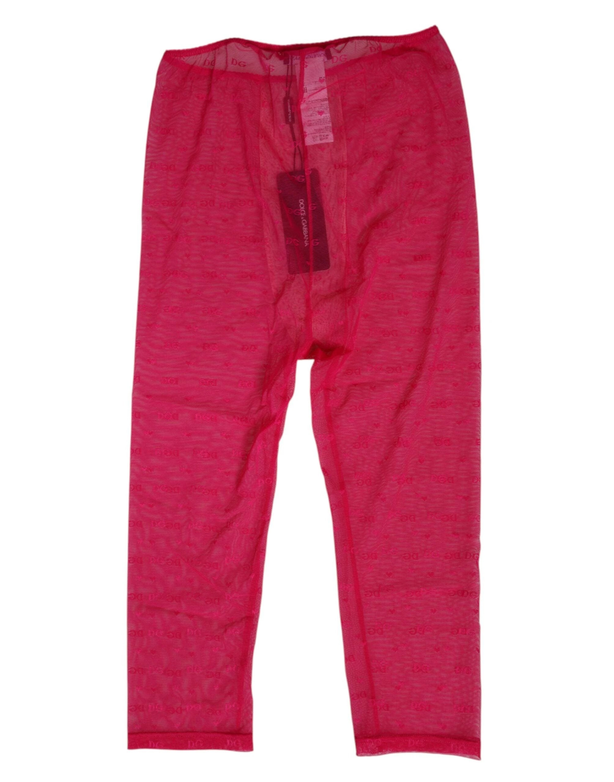 Dolce & Gabbana Fuchsia Logo Lace Tight Midi Trousers Underwear by Dolce & Gabbana