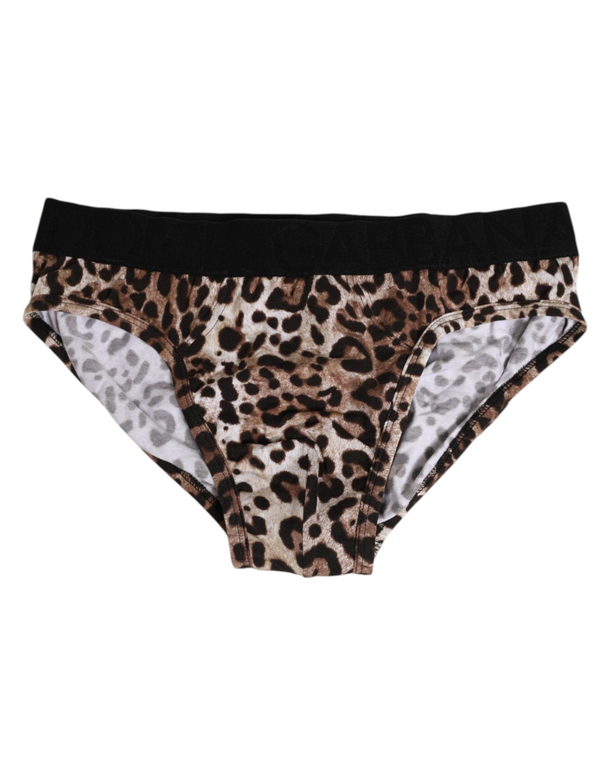 Dolce & Gabbana Brown Cotton Leopard Logo Midi Brief Underwear by Dolce & Gabbana