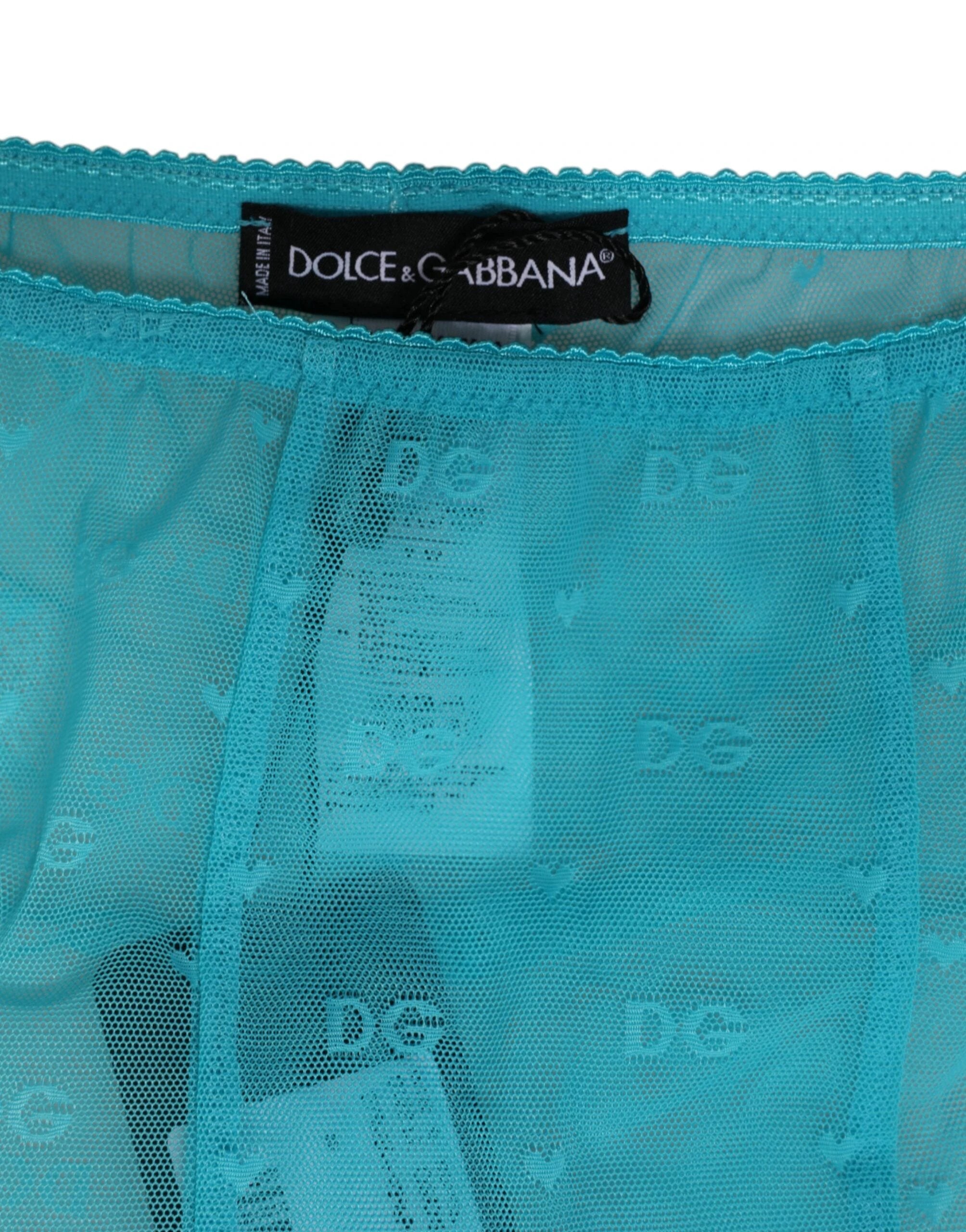 Dolce & Gabbana Light Blue Nylon Logo Lace Leggings Pants Underwear by Dolce & Gabbana