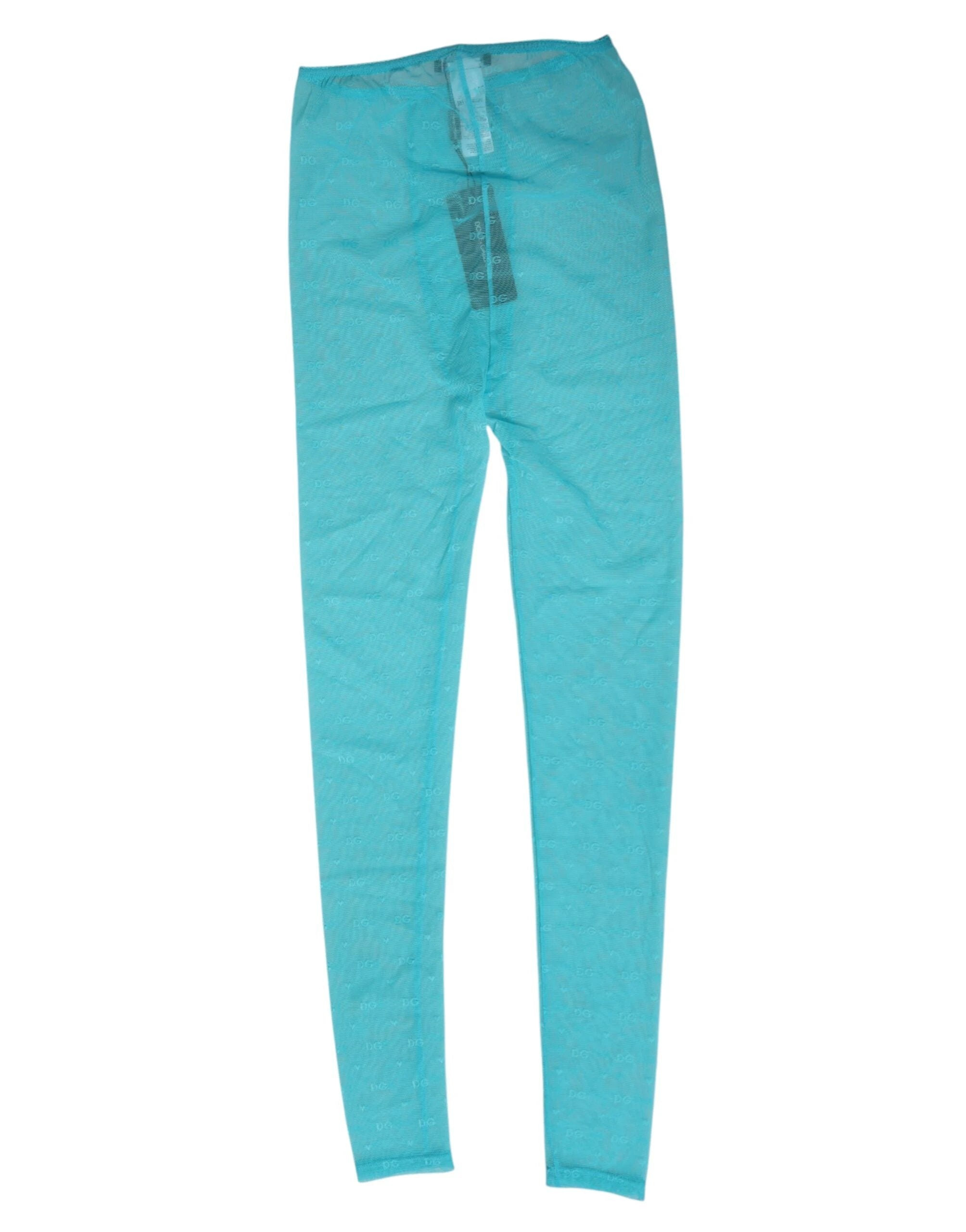 Dolce & Gabbana Light Blue Nylon Logo Lace Leggings Pants Underwear by Dolce & Gabbana