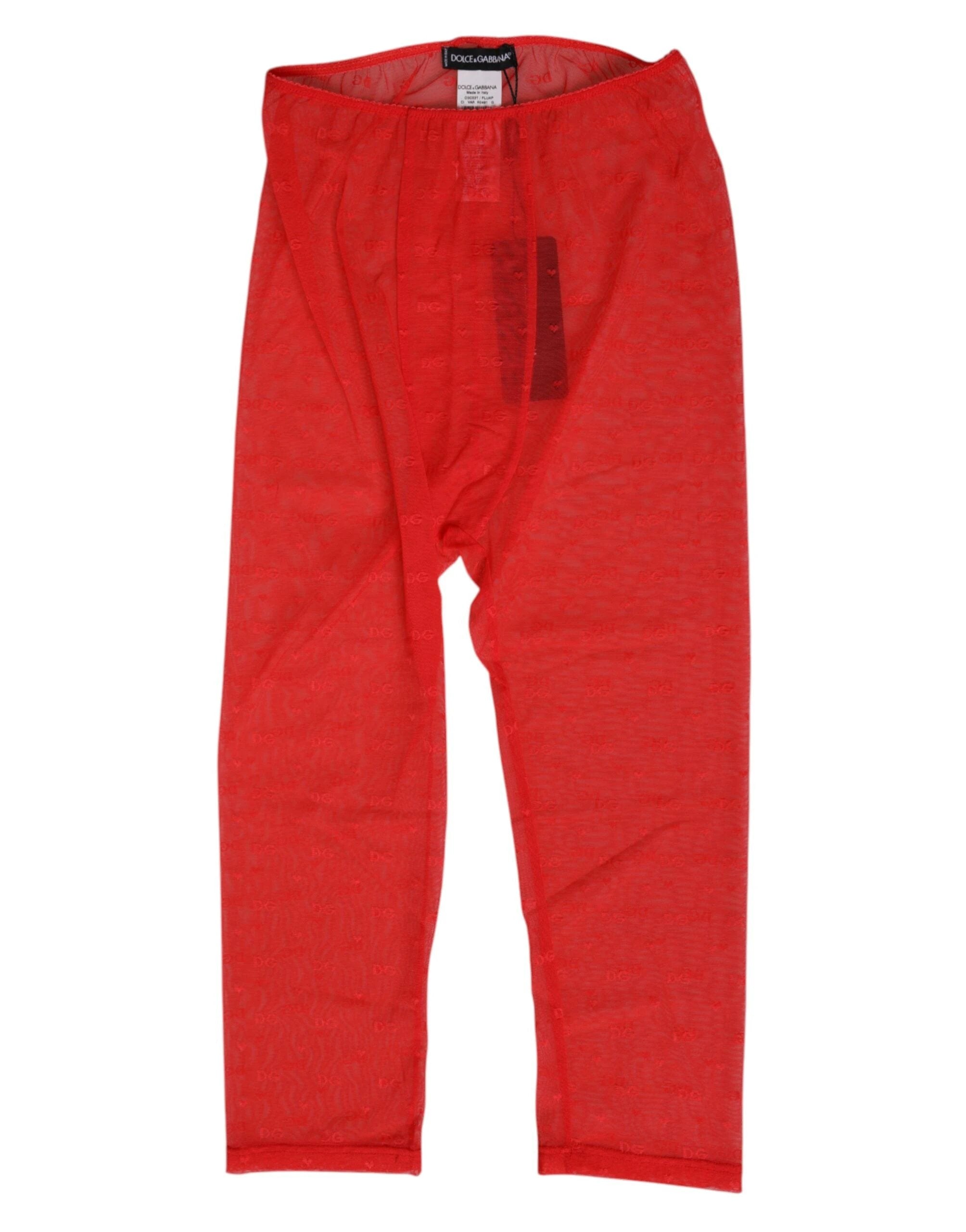 Dolce & Gabbana Red Logo Lace Tight Midi Trousers Underwear by Dolce & Gabbana