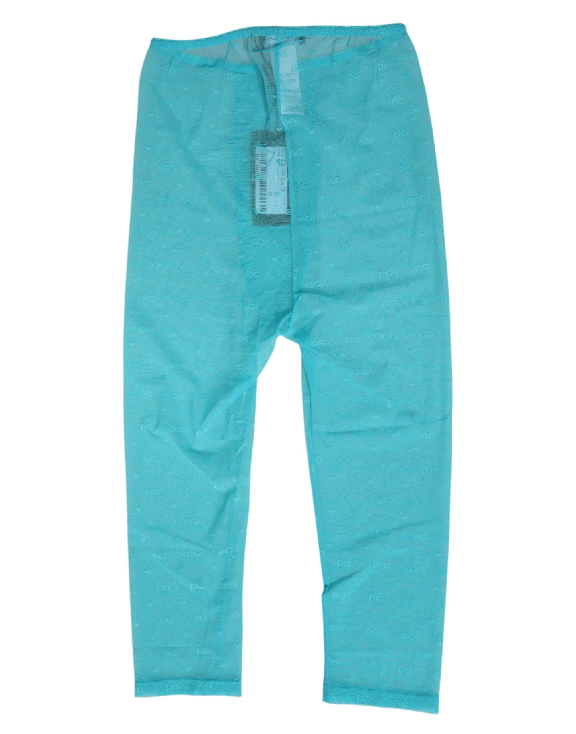 Dolce & Gabbana Light Blue Logo Lace Tight Midi Trouser Underwear by Dolce & Gabbana
