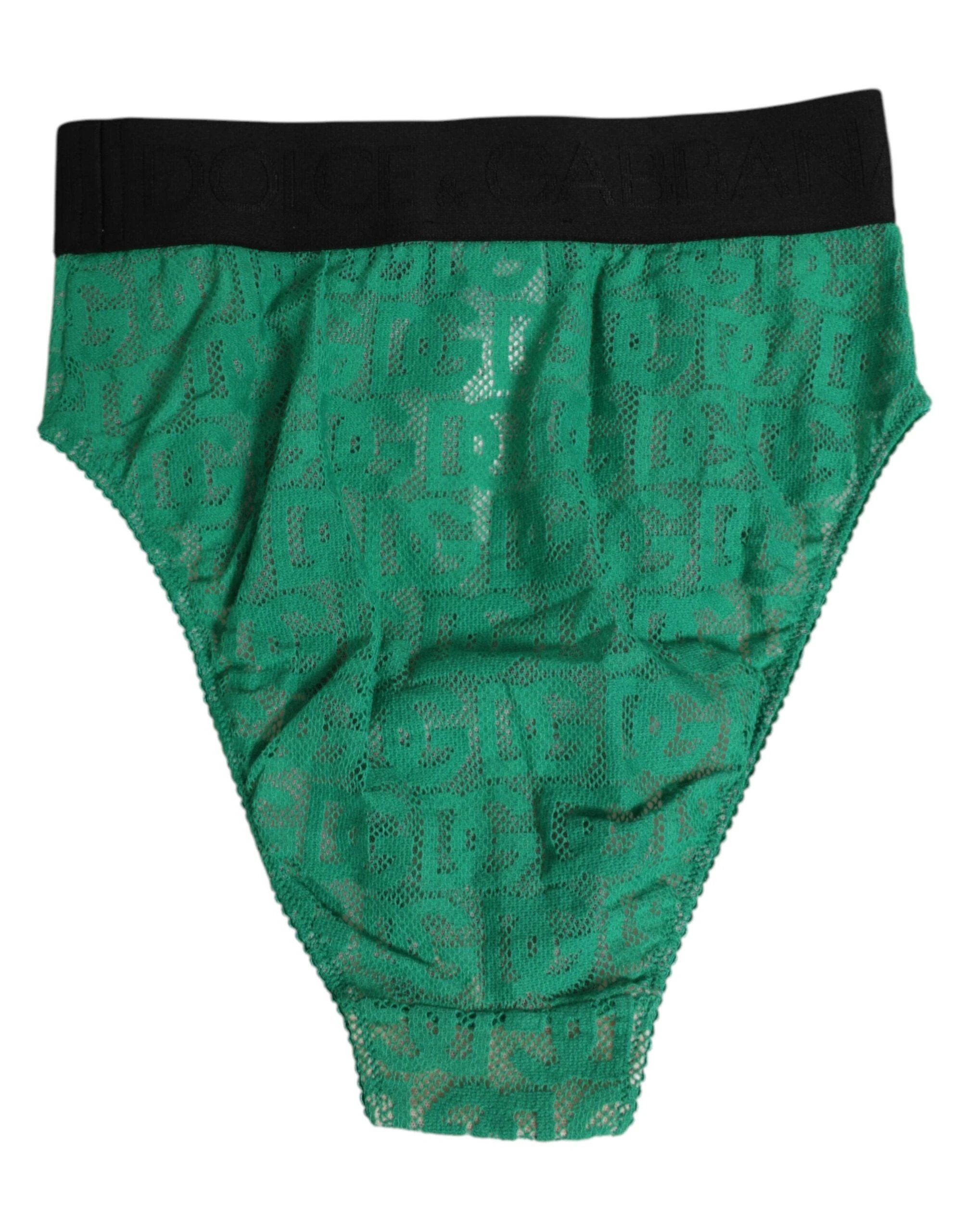Dolce & Gabbana Green DG Logo Lace High Brief Panty Underwear by Dolce & Gabbana