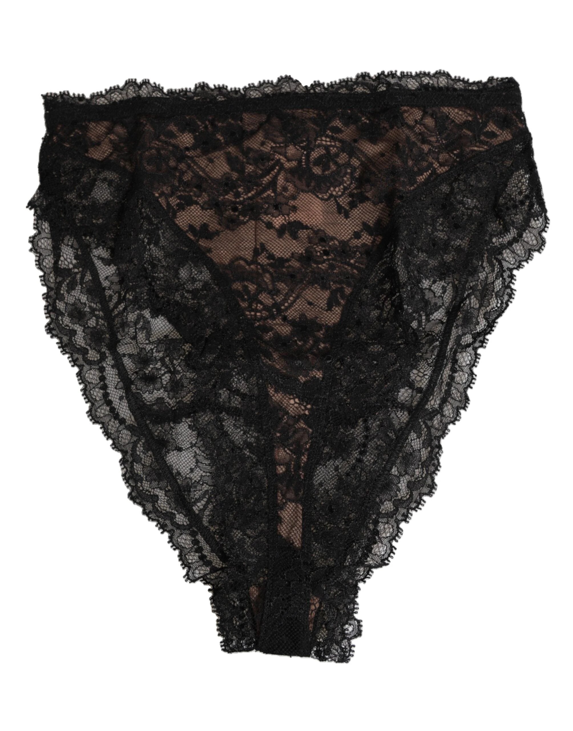 Dolce & Gabbana Black Floral Lace Mesh High Brief Panty Underwear by Dolce & Gabbana
