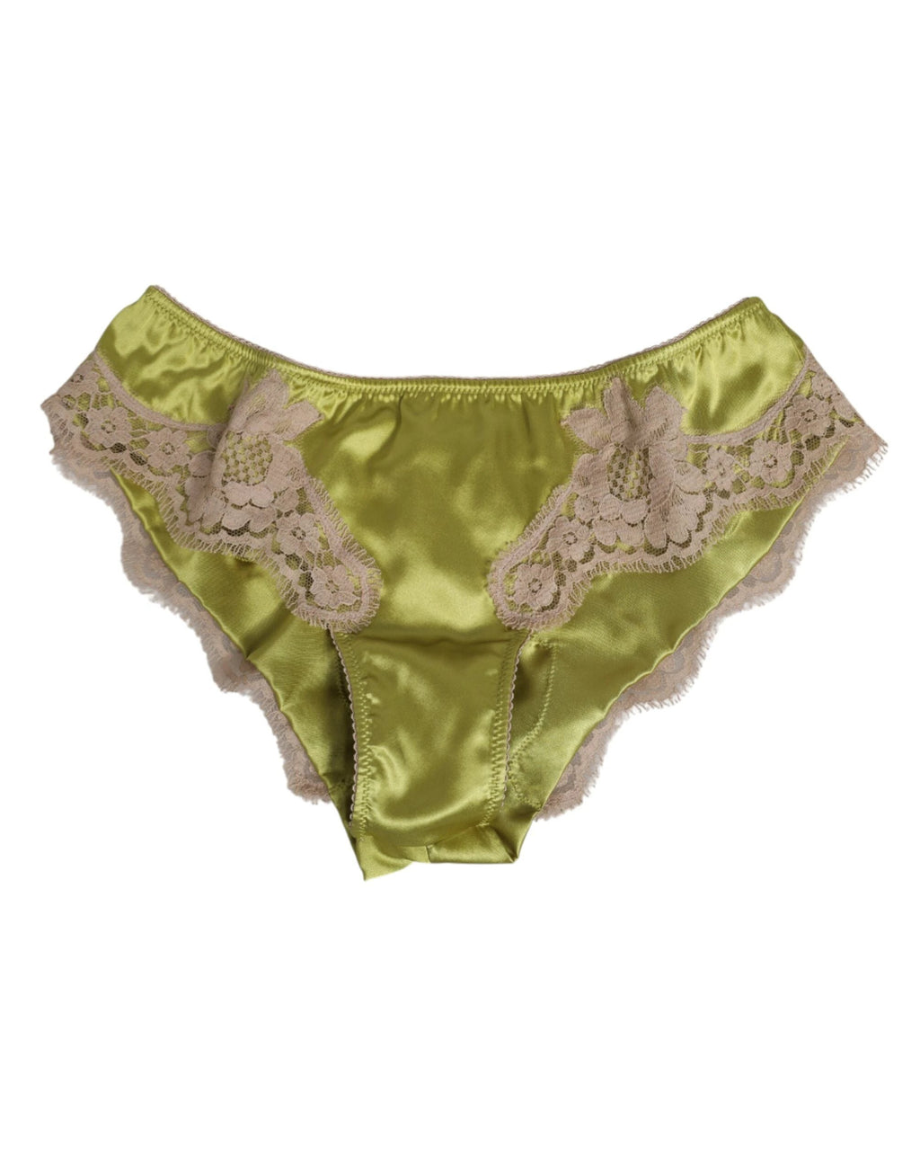 Dolce & Gabbana Green Silk Satin Floral Lace Trim Panty Underwear by Dolce & Gabbana