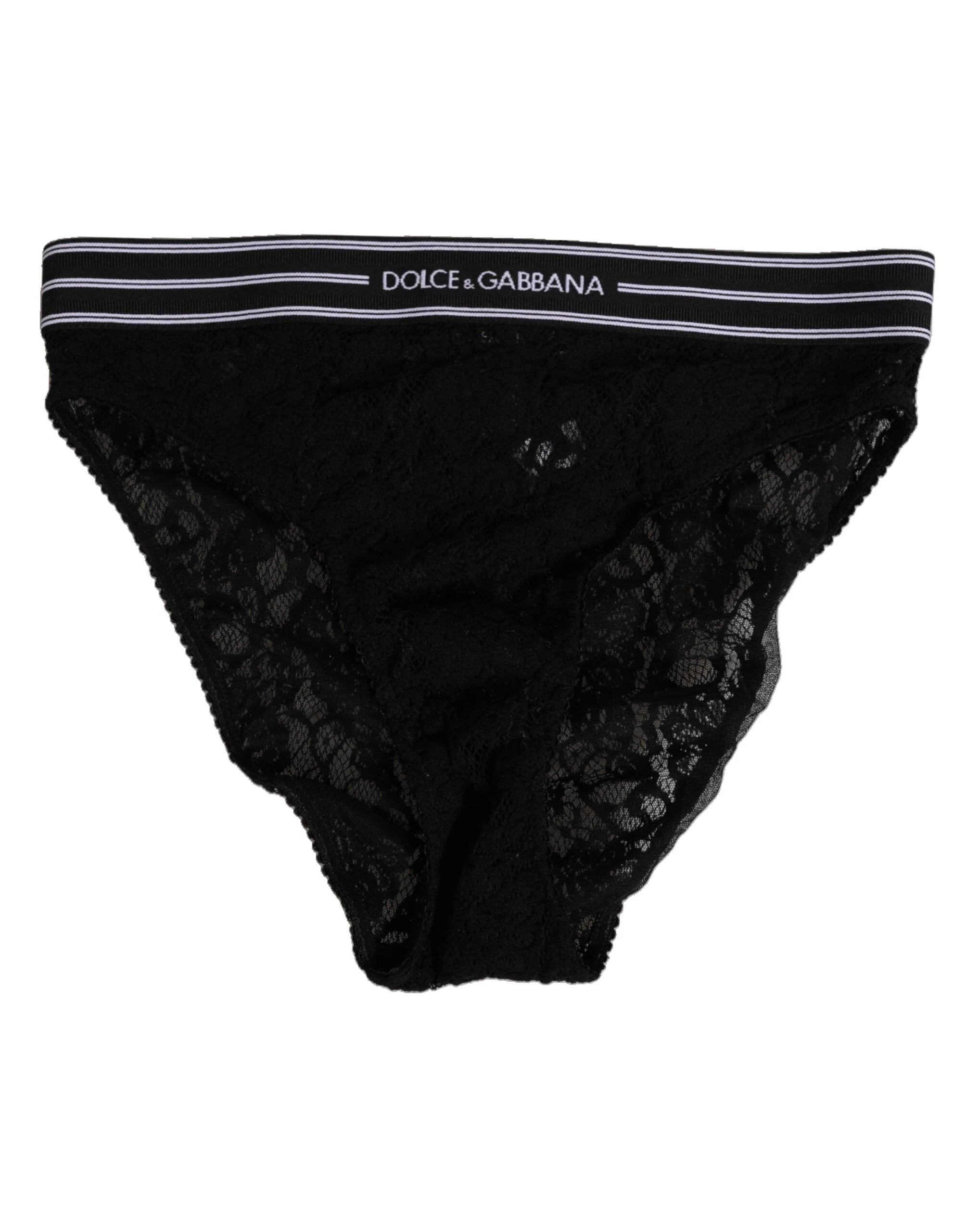 Dolce & Gabbana Black Lace Slip Brief Logo Waistband Underwear by Dolce & Gabbana