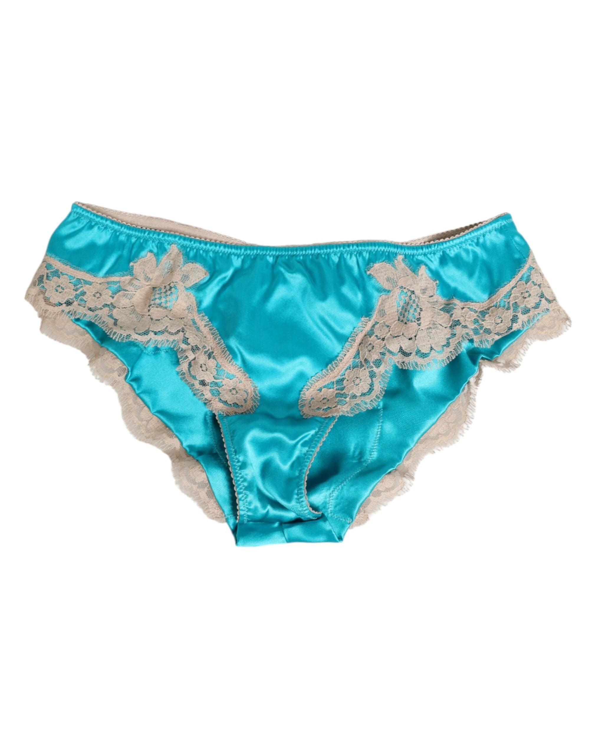 Dolce & Gabbana Blue Silk Satin Floral Lace Trim New Slip Underwear by Dolce & Gabbana