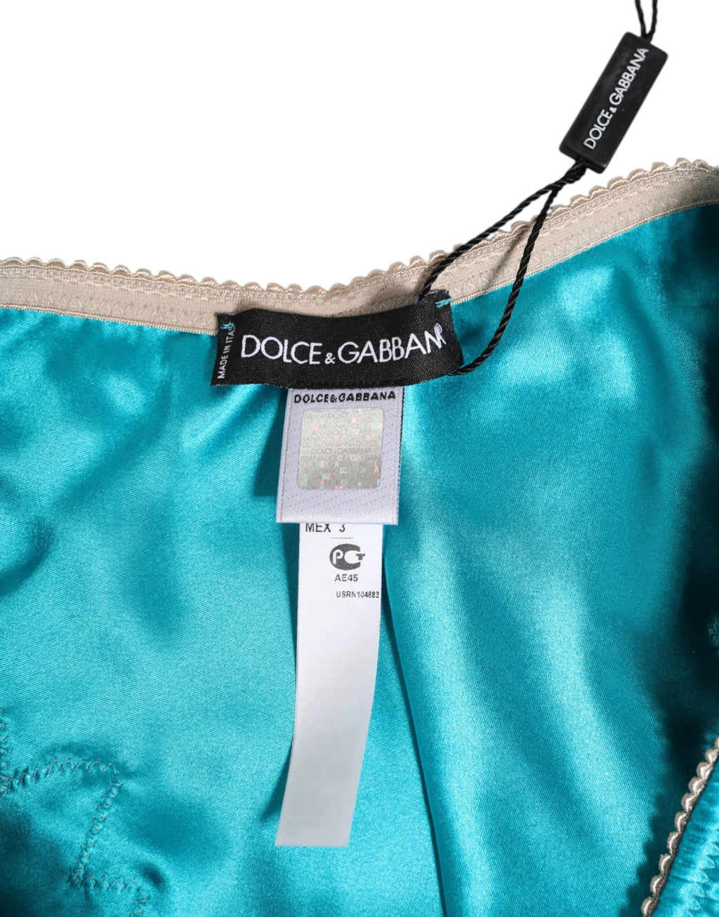 Dolce & Gabbana Blue Silk Satin Floral Lace Trim New Slip Underwear by Dolce & Gabbana
