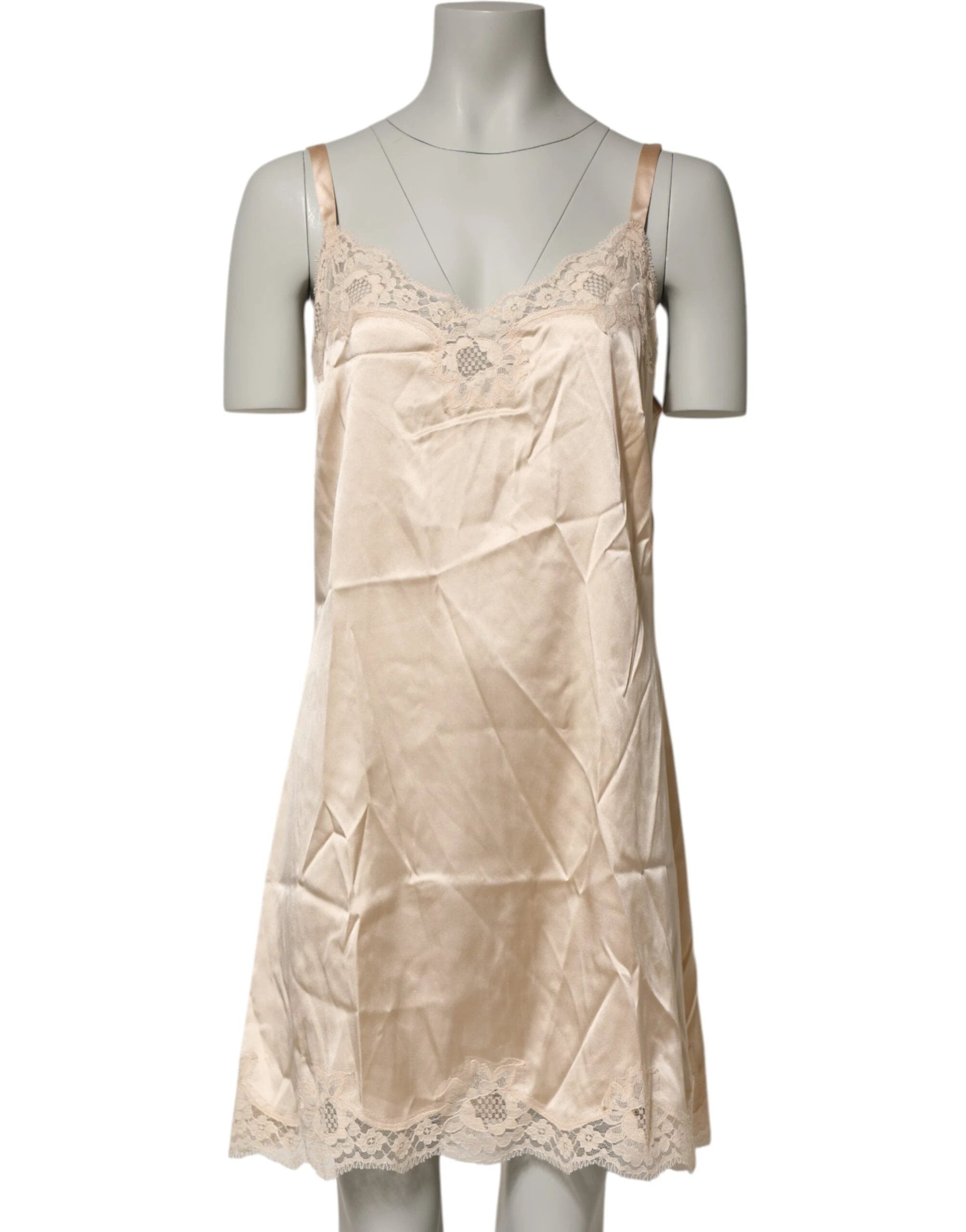 Dolce & Gabbana Nude Chemise Lingerie Silk Blend Lace Trim Dress by Dolce & Gabbana