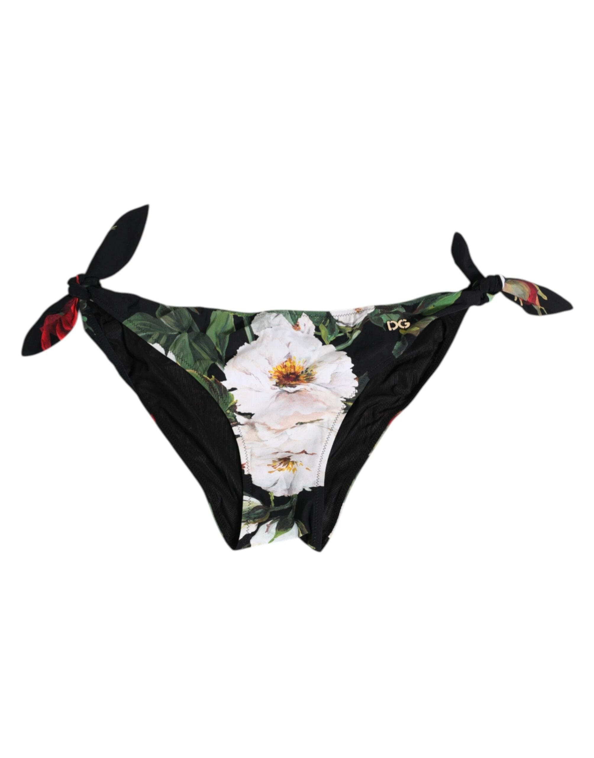 Dolce & Gabbana Black Side Tie Floral Bikini Bottom Swimwear by Dolce & Gabbana