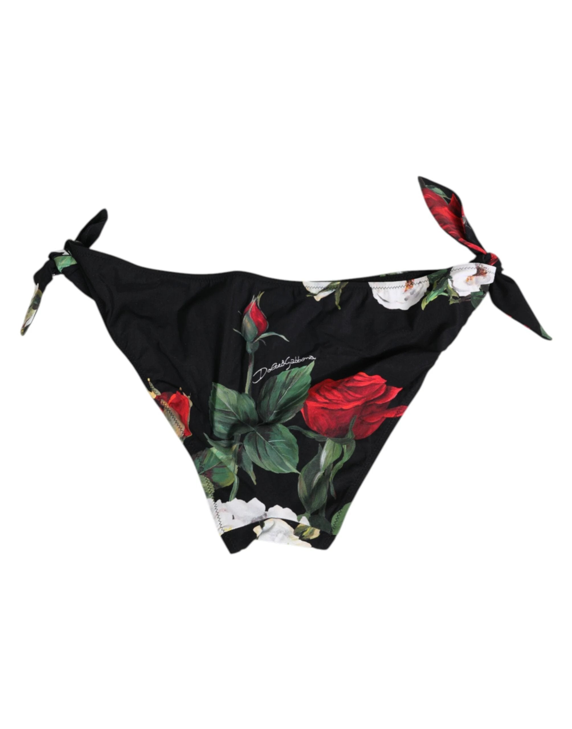 Dolce & Gabbana Black Side Tie Floral Bikini Bottom Swimwear by Dolce & Gabbana