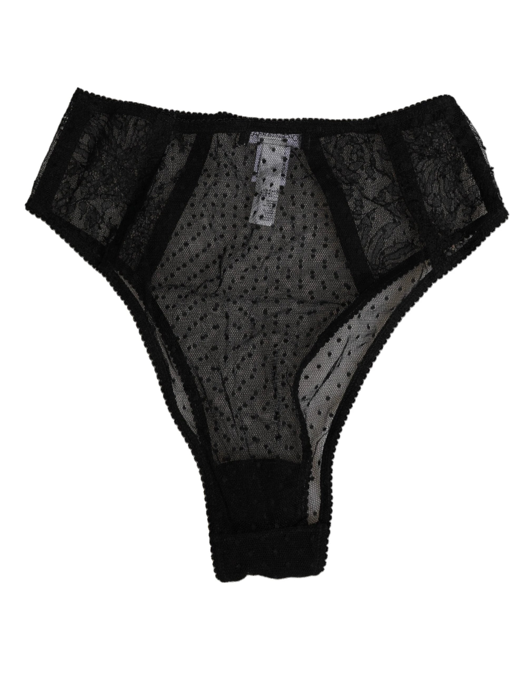 Dolce & Gabbana Black Lace Polka Dot Mesh High Waist Underwear by Dolce & Gabbana