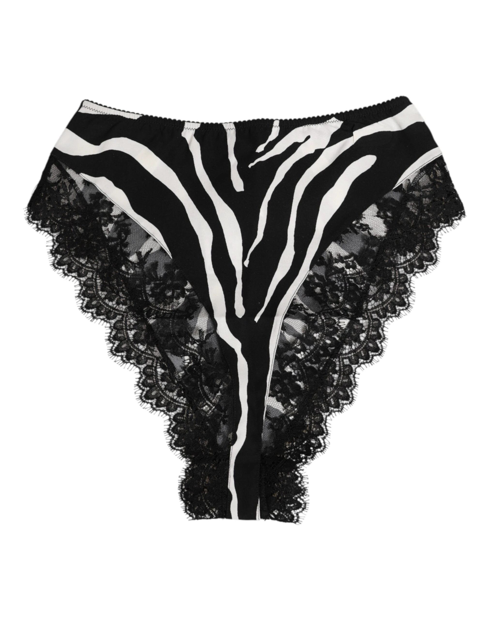 Dolce & Gabbana Black Silk Zebra Print Lace High Waist Underwear by Dolce & Gabbana