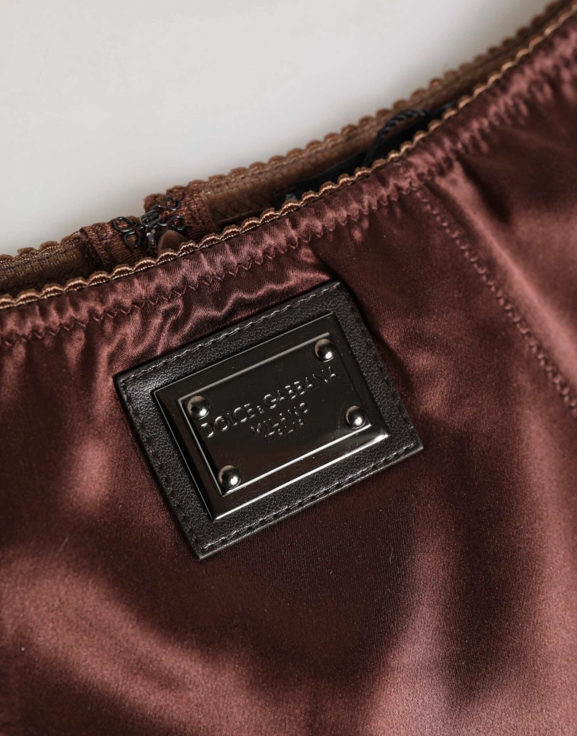 Dolce & Gabbana Brown Silk Stretch High Waist Girdle Underwear by Dolce & Gabbana