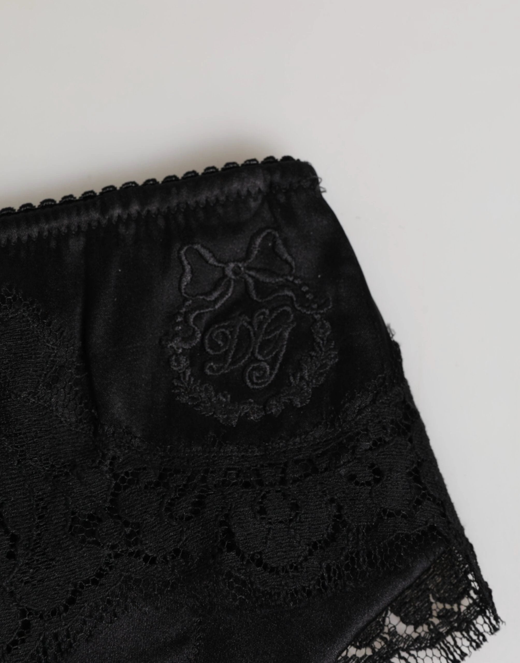Dolce & Gabbana Black Silk Satin Floral Lace Panty Brief Underwear by Dolce & Gabbana