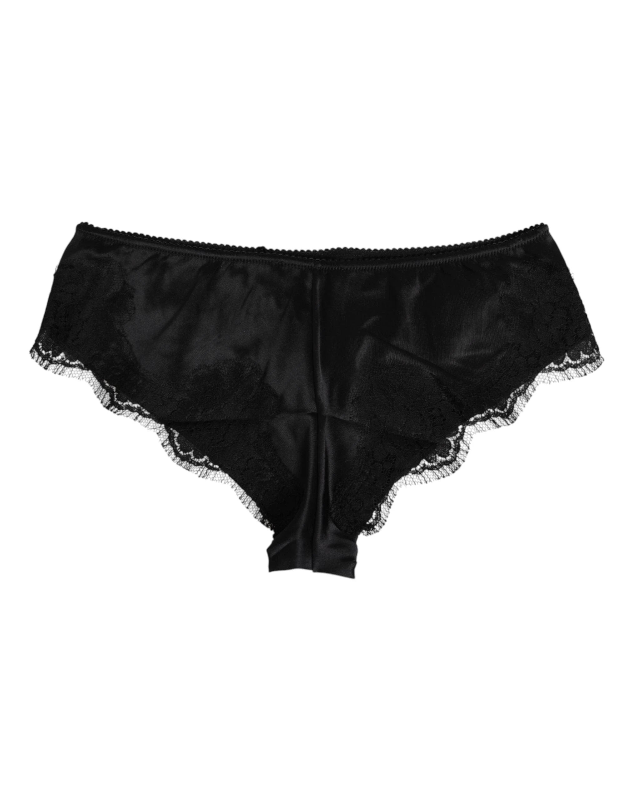 Dolce & Gabbana Black Silk Satin Floral Lace Panty Brief Underwear by Dolce & Gabbana