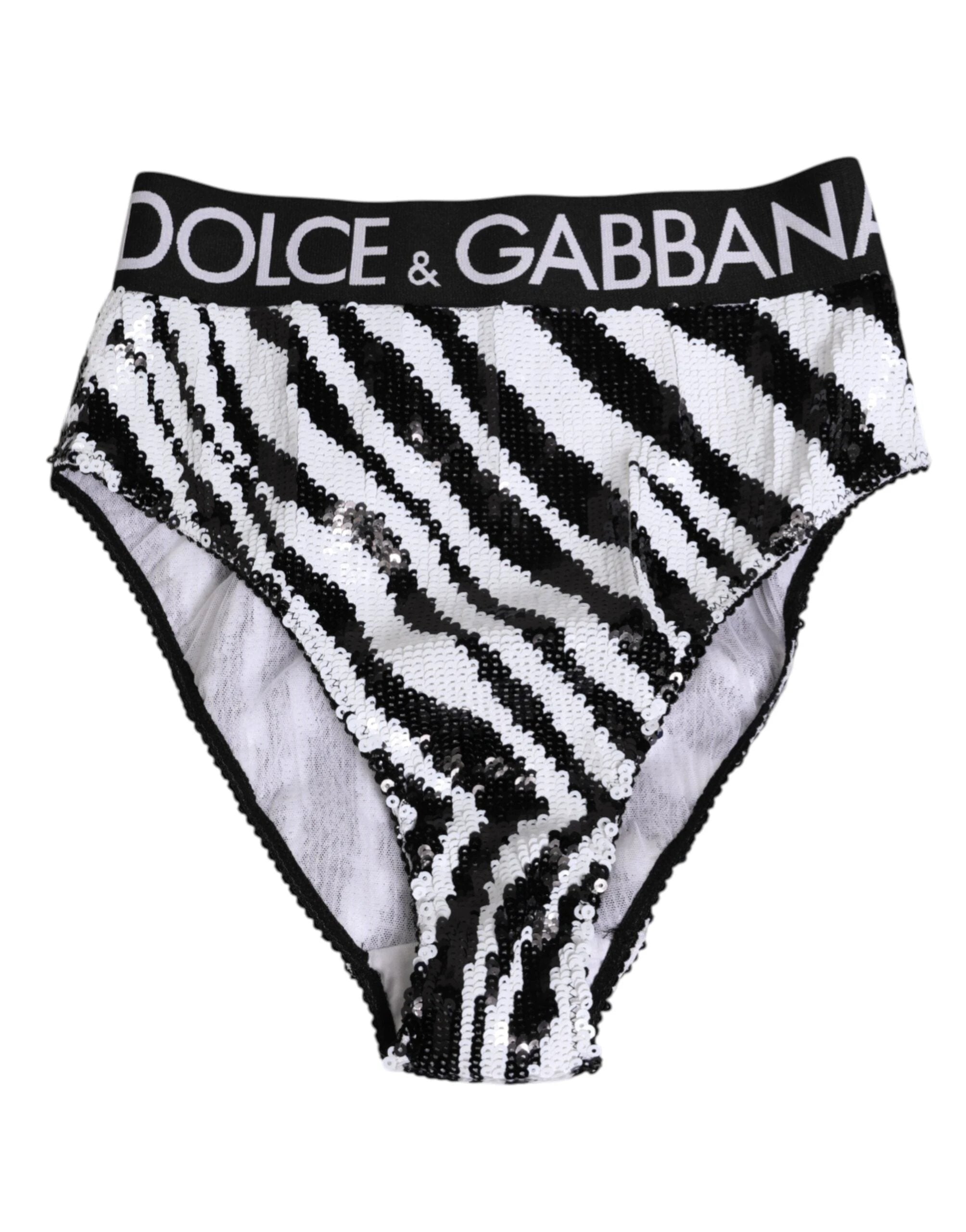 Dolce & Gabbana Black White Stripes High Waist Panty Underwear by Dolce & Gabbana