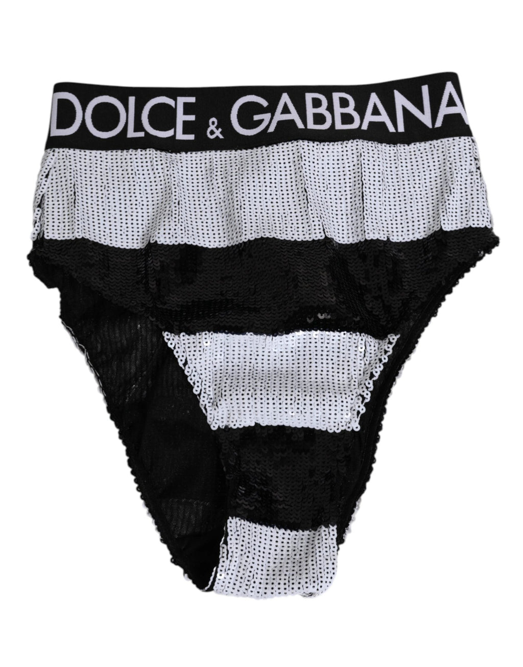 Dolce & Gabbana Black White Sequin High Waist Panty Underwear by Dolce & Gabbana
