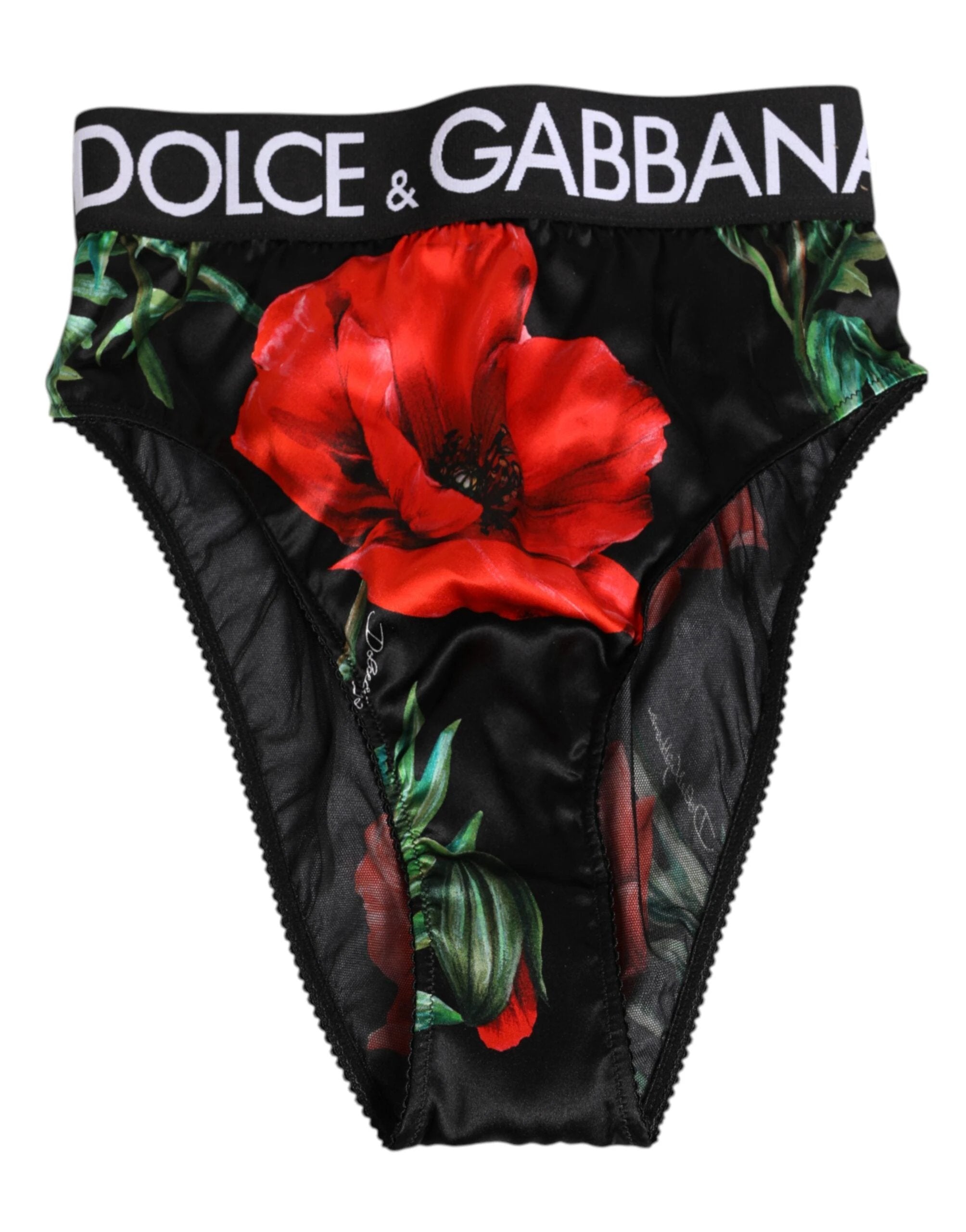Dolce & Gabbana Black Floral Silk High Waist Panty Underwear by Dolce & Gabbana