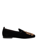Dolce & Gabbana Black Velvet Gold Crown Mens Loafers Shoes by Dolce & Gabbana