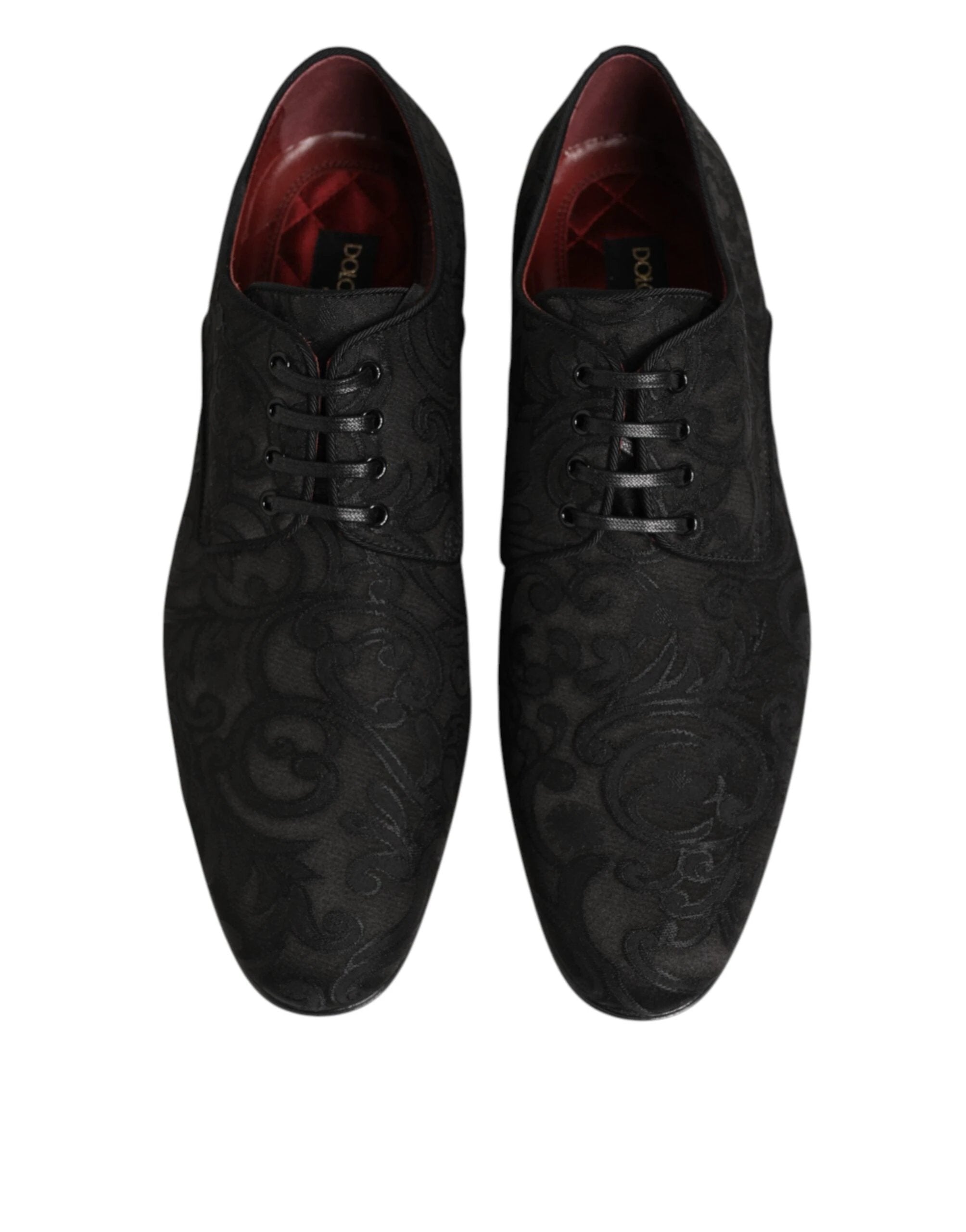 Dolce & Gabbana Black Brocade Lace Up Derby Men Dress Shoes by Dolce & Gabbana